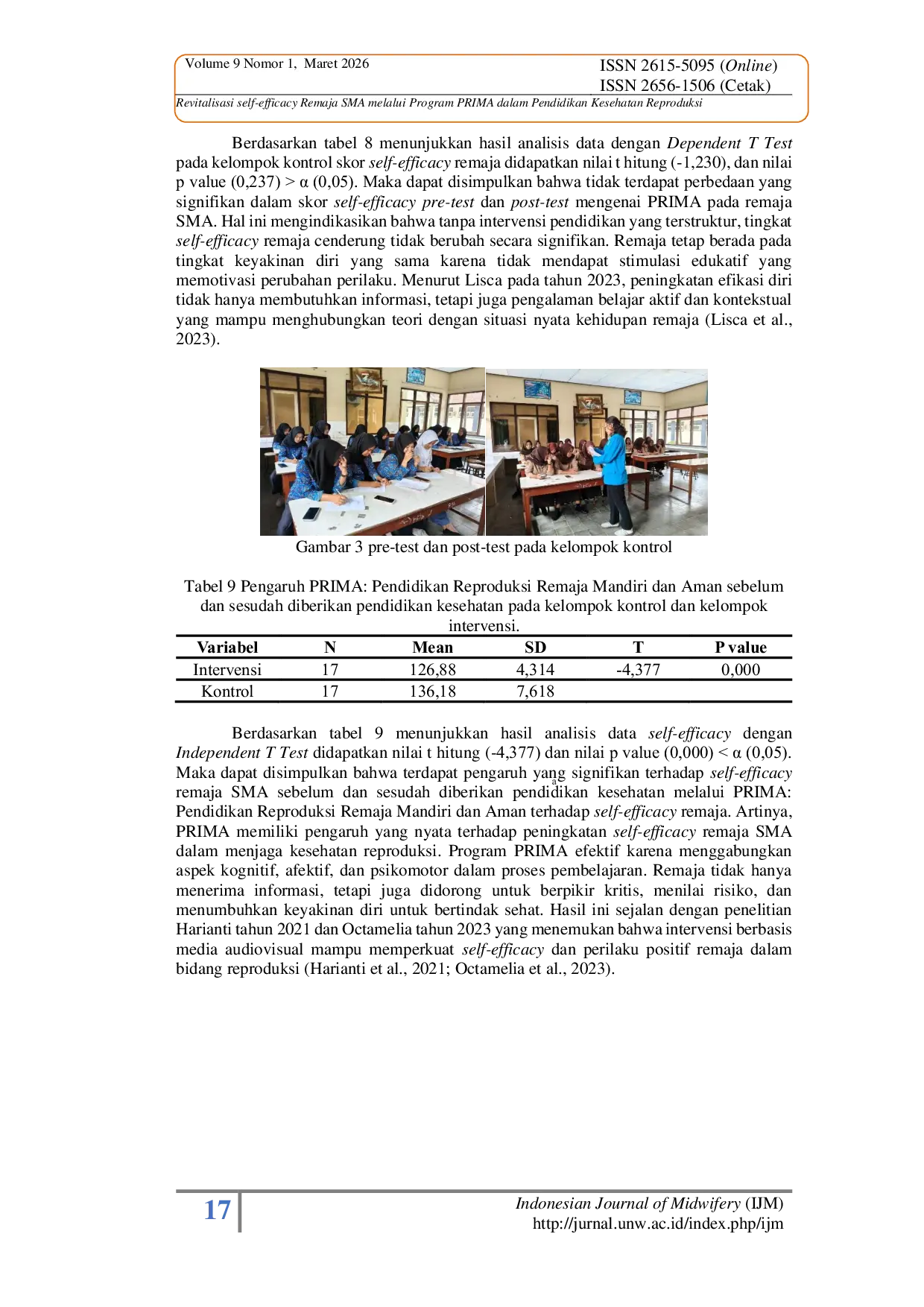 JURIS Revitalisasi self efficacy Remaja SMA melalui Program PRIMA dalam Pendidikan Kesehatan Reproduksi Revitalizing Senior High School Students Self Efficacy through the PRIMA Program in Reproductive Hea