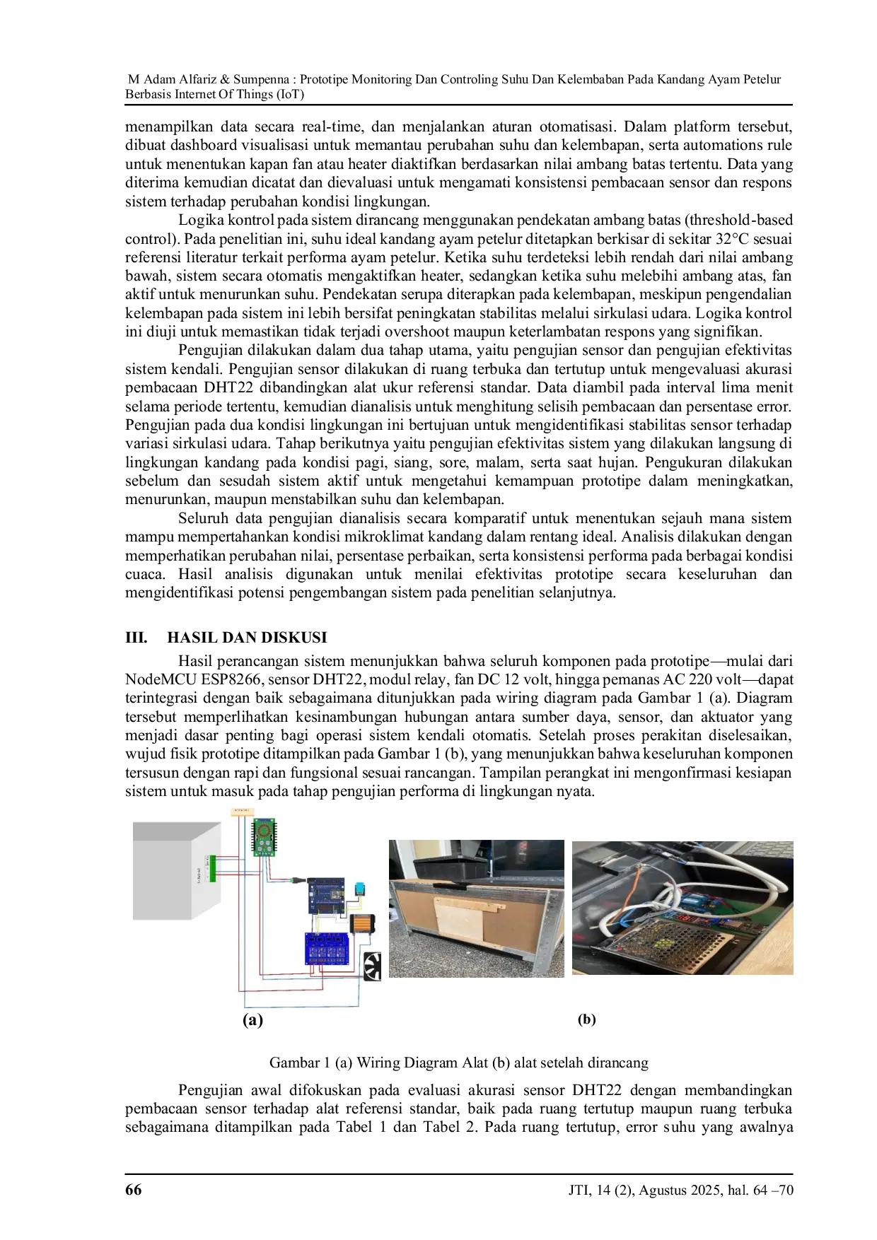 JURIS Prototipe Monitoring Controlling Suhu Dan Kelembaban Pada Kandang Ayam Petelur Berbasis Internet Of Things IoT