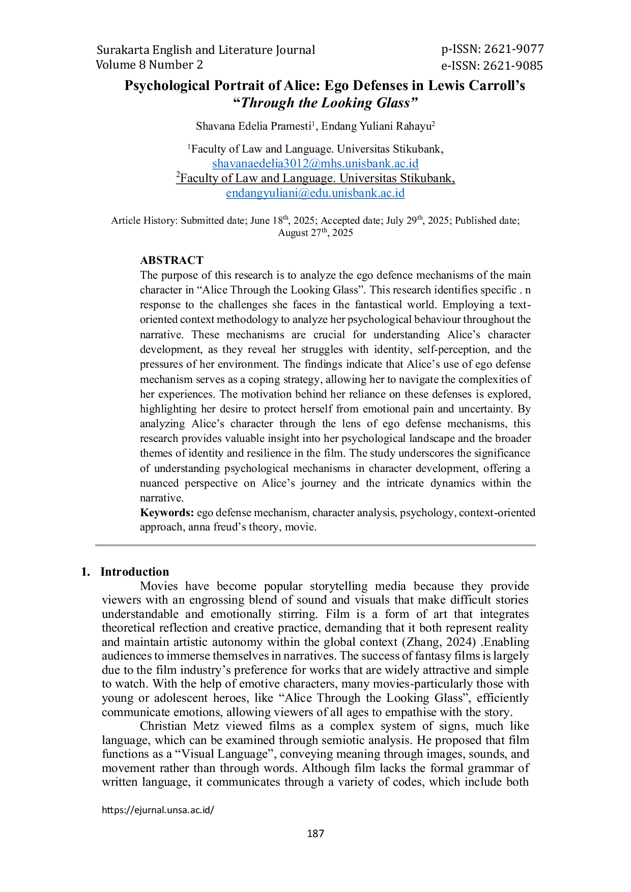 JURIS Psychological Portrait of Alice Ego Defenses in Lewis Carroll s Through the Looking Glass