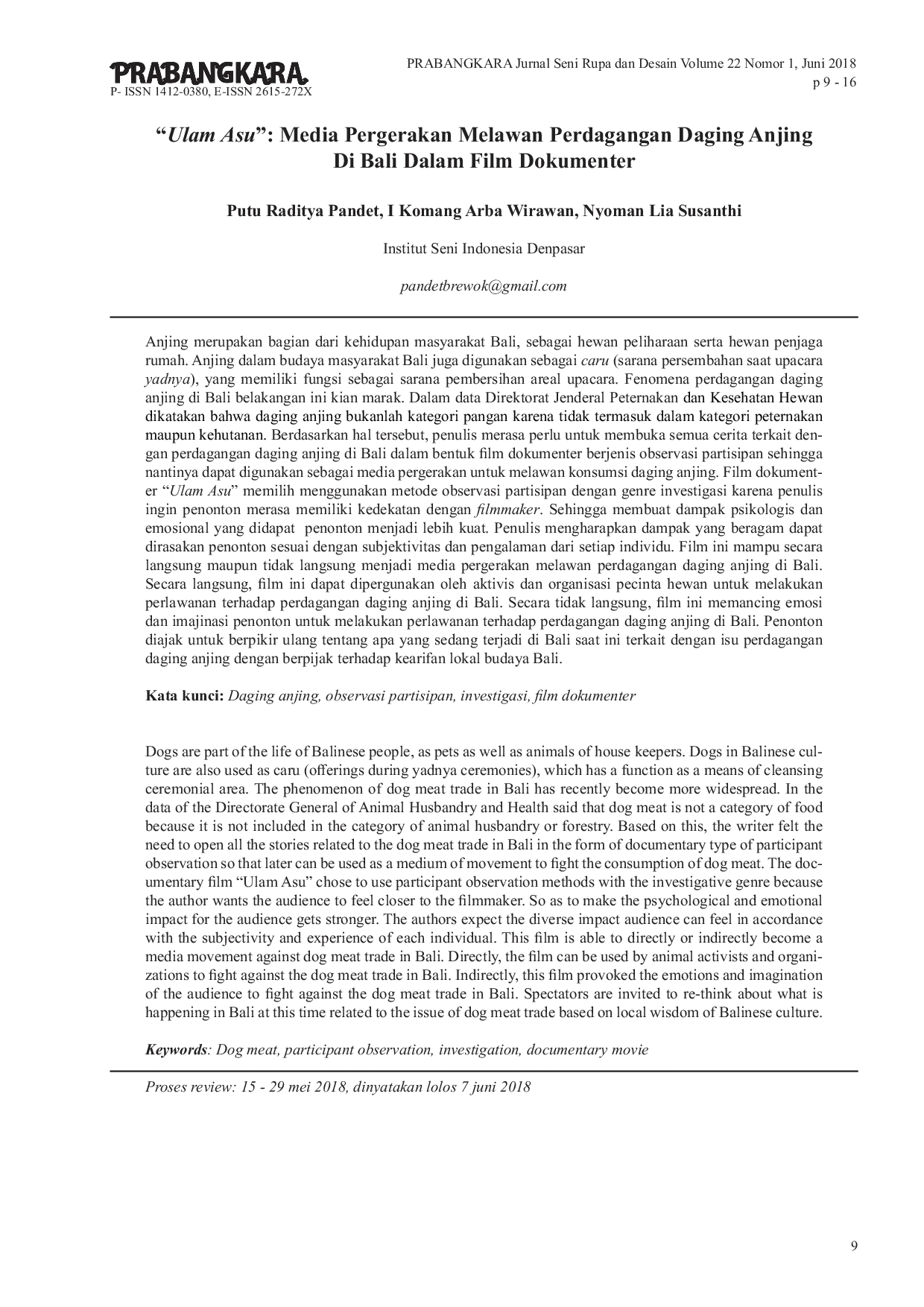 JURIS Ulam Asu Ay Media Pergerakan Melawan Perdagangan Daging Anjing Di Bali Dalam Film Dokumenter