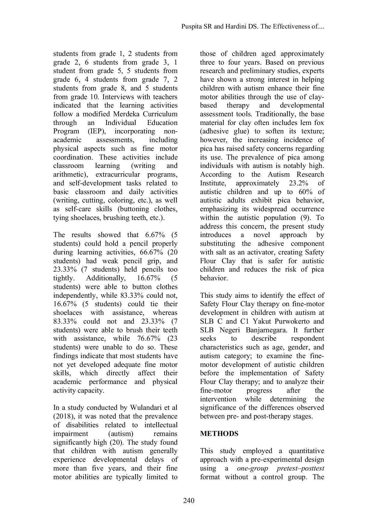 JURIS The Effectiveness of Safety Flour Clay Therapy on Fine Motor Skills of Children with Autism