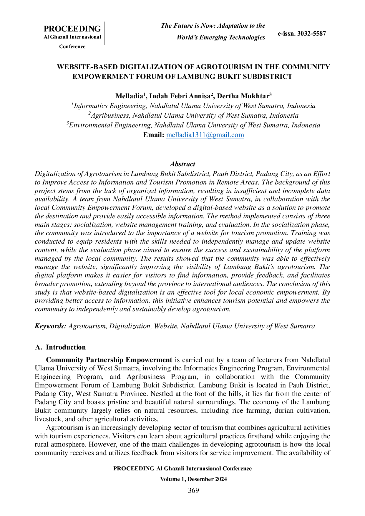 JURIS Website Based Digitalization of Agrotourism in the Community Empowerment Forum of Lambung Bukit Subdistrict