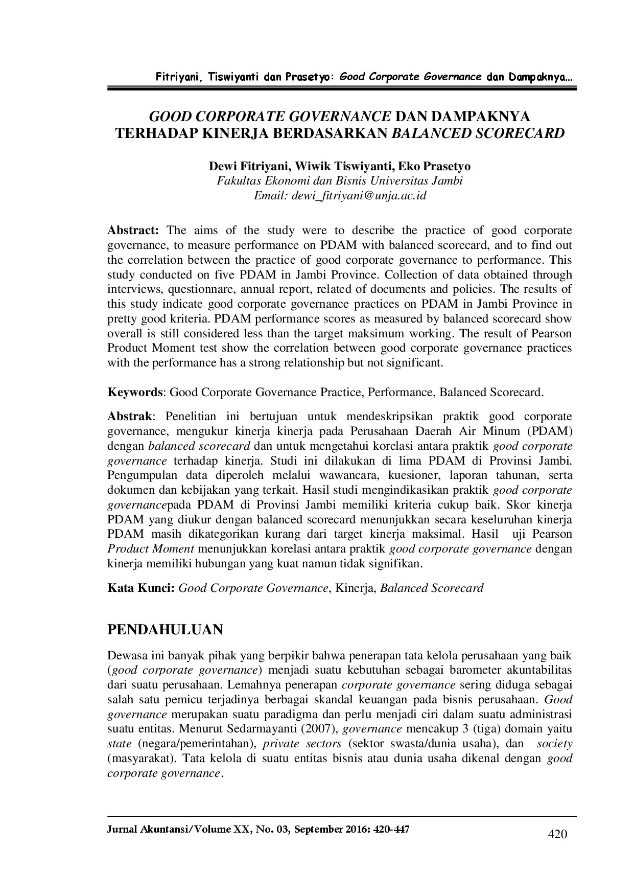 juris Good Corporate Governance dan Dampaknya Terhadap Kinerja Berdasarkan Balanced Scorecard