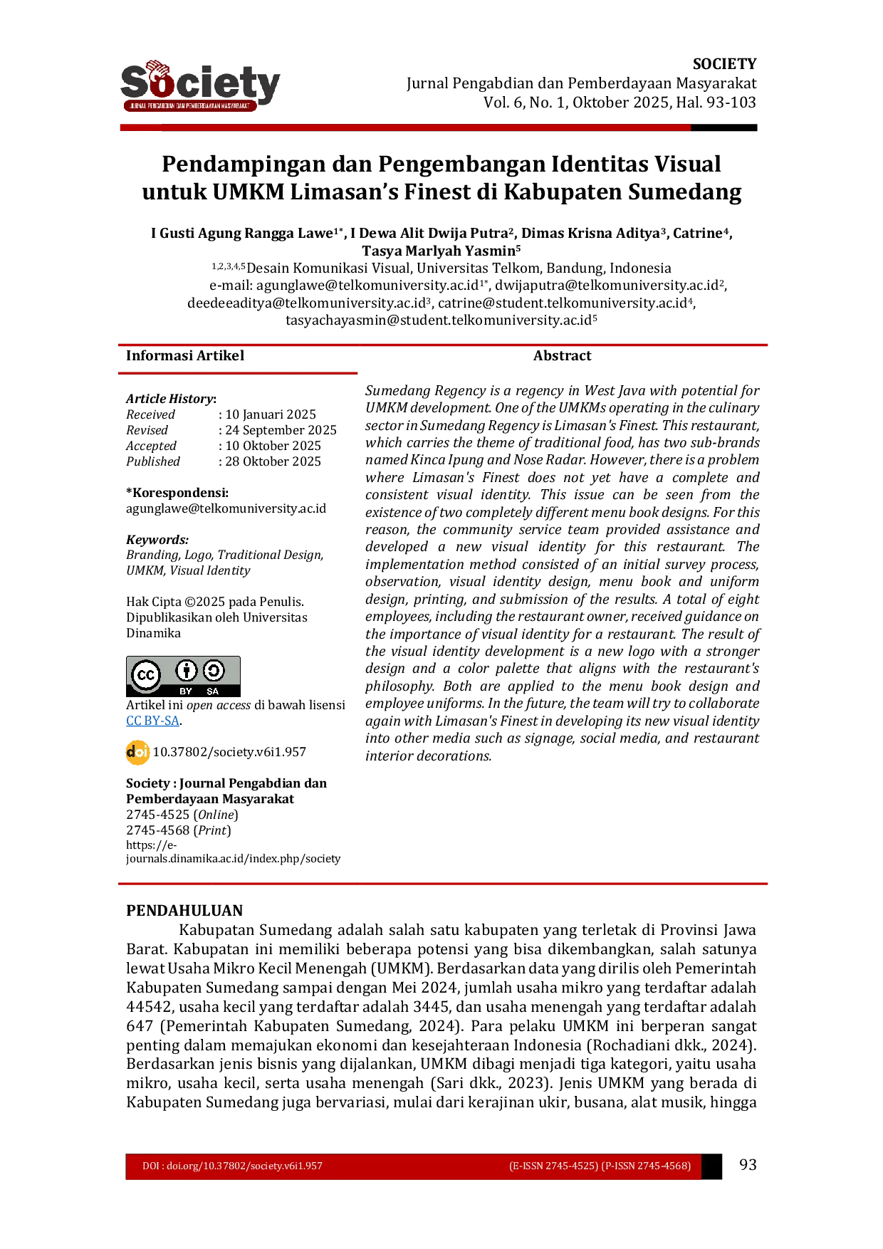 JURIS Pendampingan dan Pengembangan Identitas Visual untuk UMKM Limasan s Finest di Kabupaten Sumedang