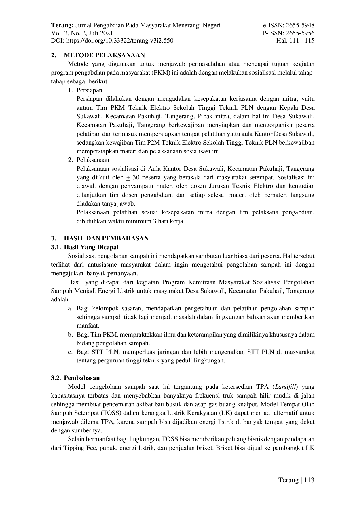 JURIS Sosialisasi Pengolahan Sampah Menjadi Energi Listrik di Desa Sukawali Kecamatan Pakuhaji Tangerang