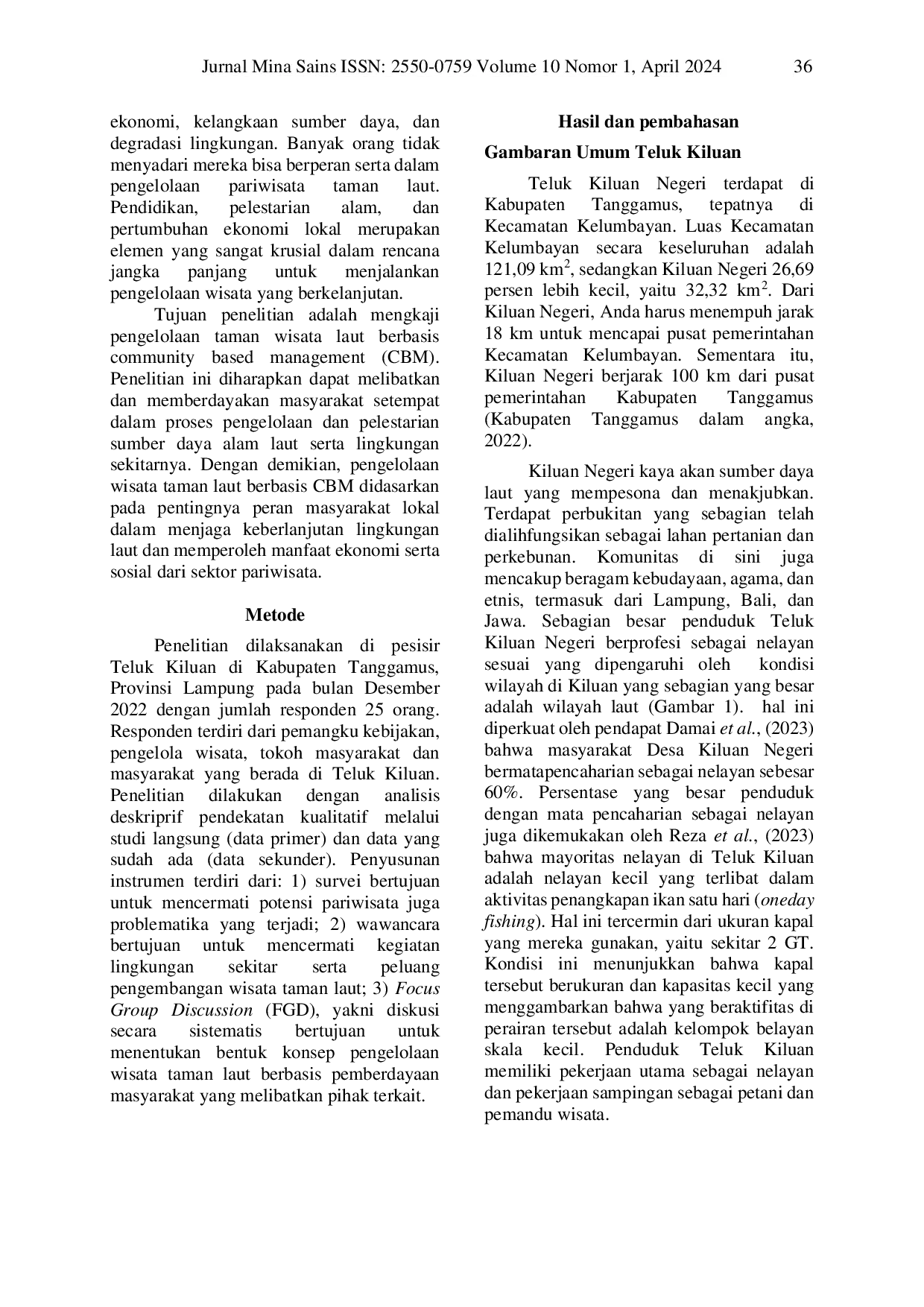 JURIS Management of marine tourism park based on Community Based Management CBM