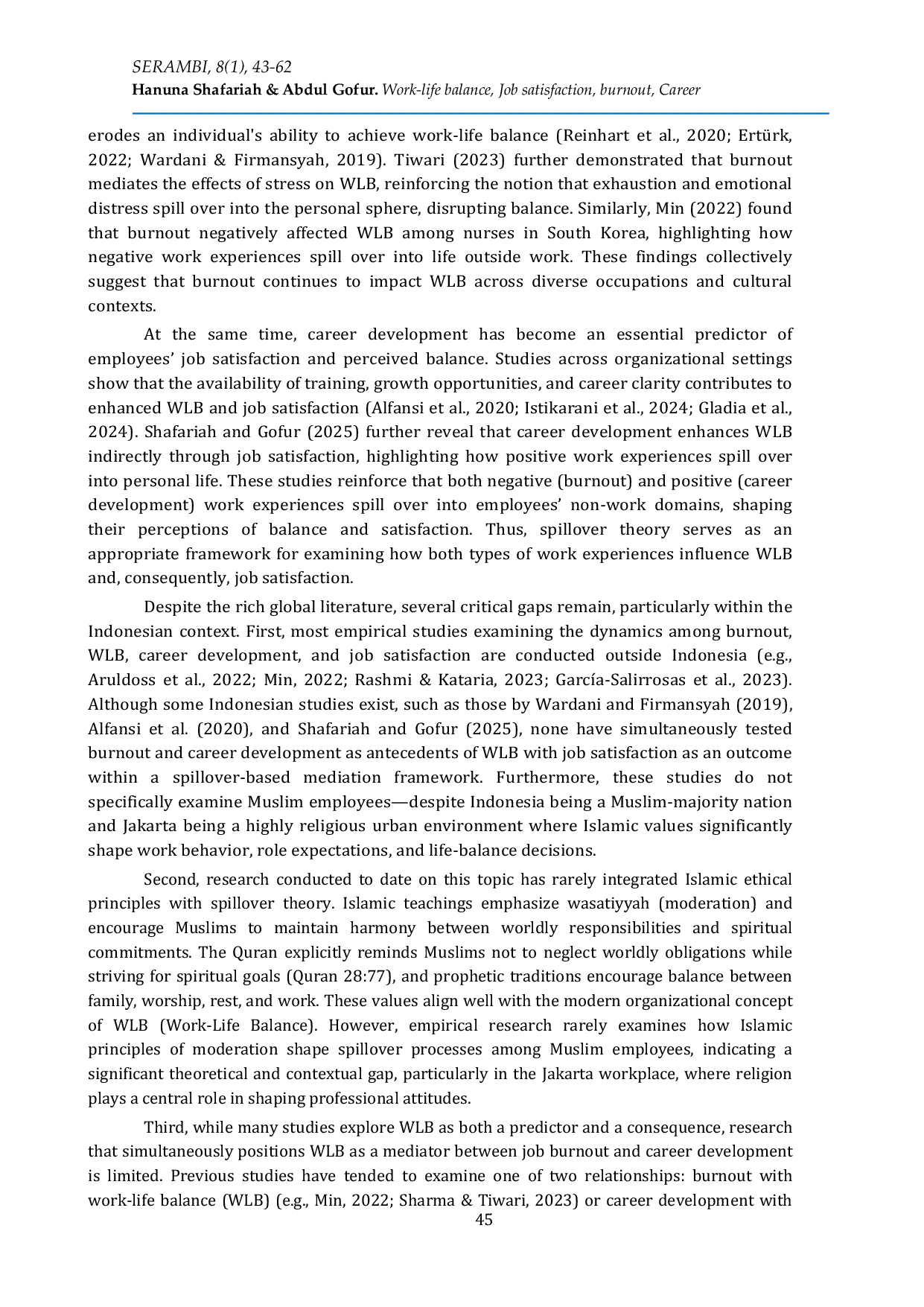JURIS Work Life Balance as a Mediator in an Islamic Context Burnout Career and Satisfaction