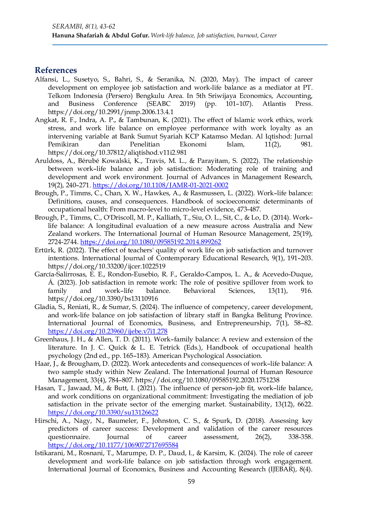 JURIS Work Life Balance as a Mediator in an Islamic Context Burnout Career and Satisfaction