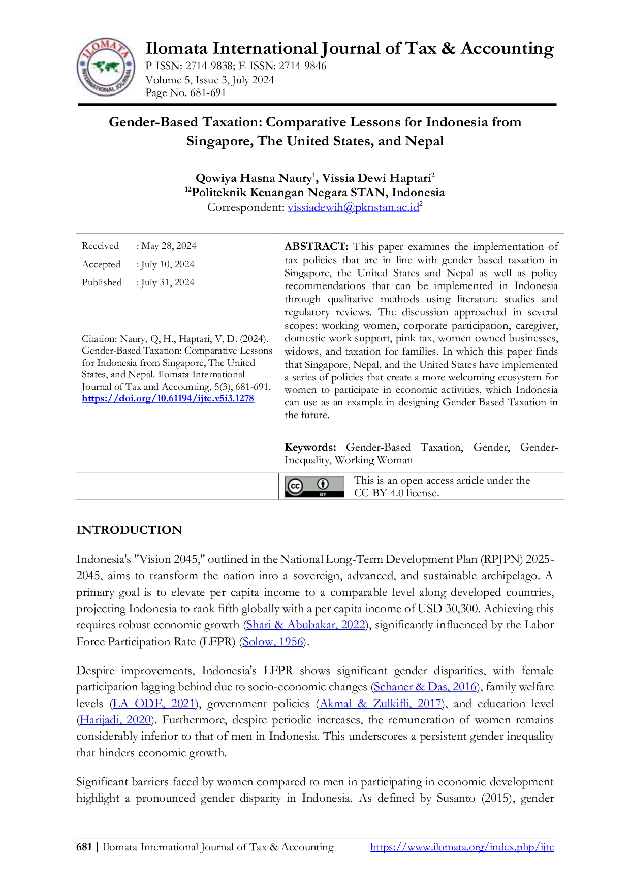 JURIS Gender Based Taxation Comparative Lessons for Indonesia from Singapore The United States and Nepal