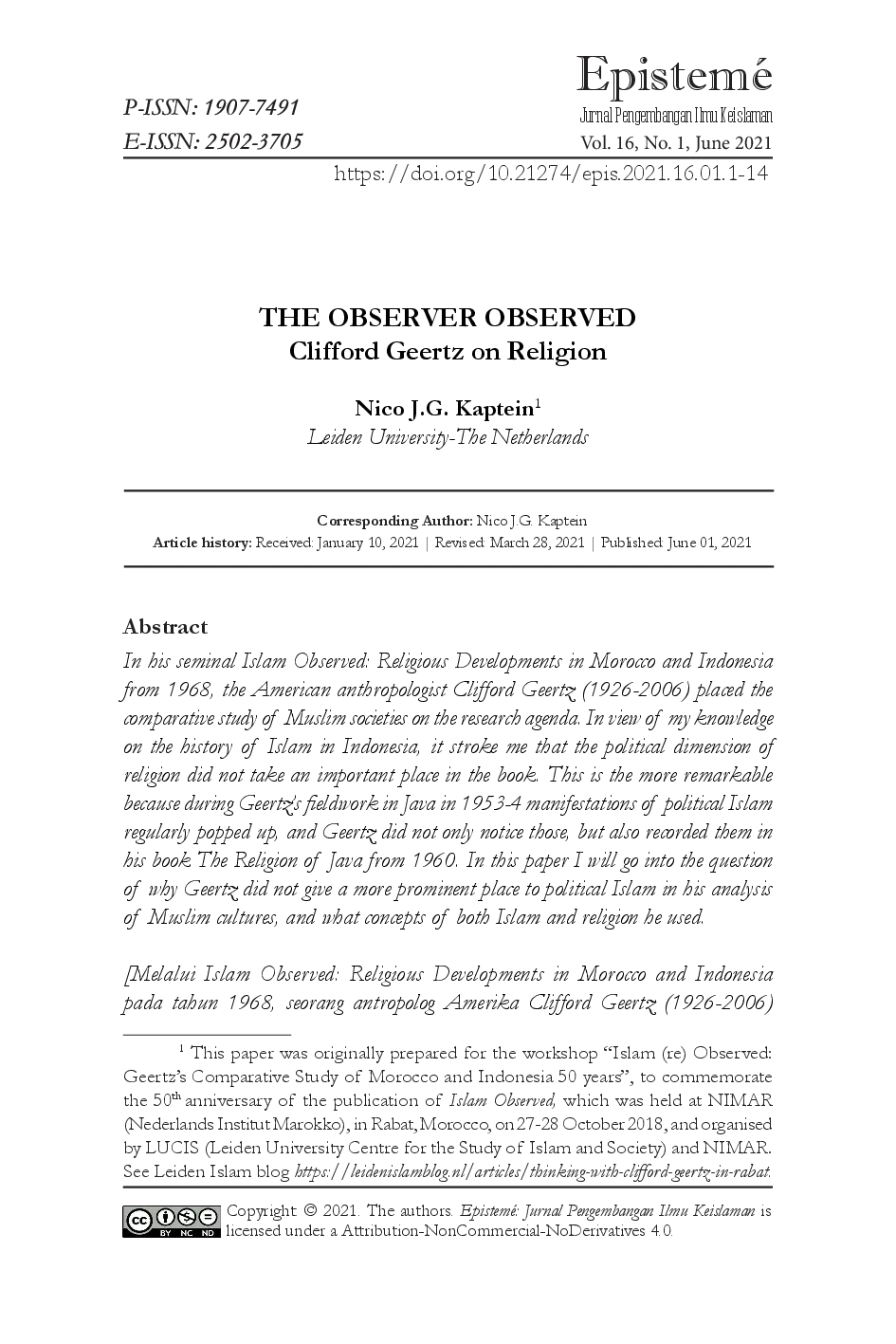 juris THE OBSERVER OBSERVED Clifford Geertz on Religion