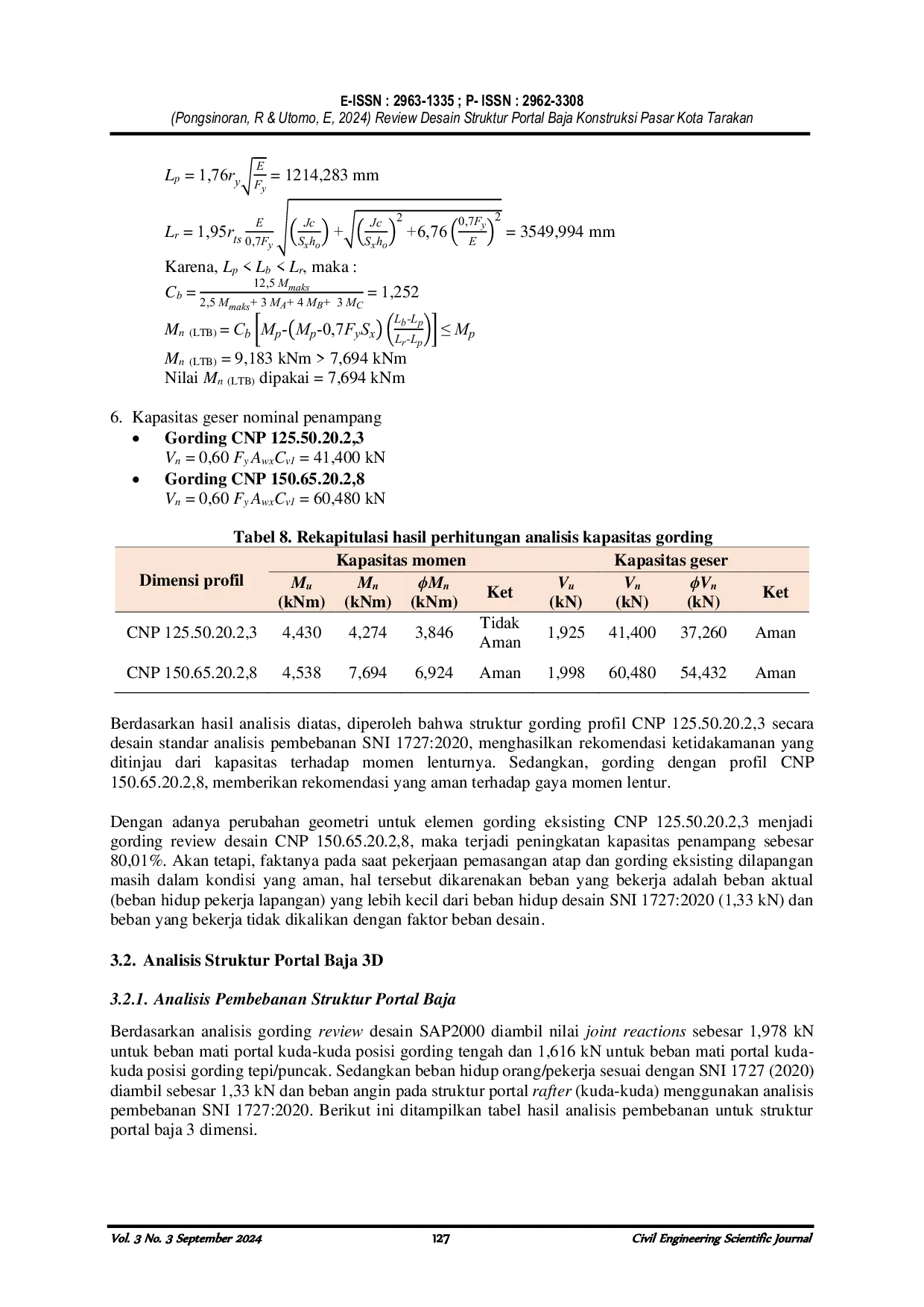 JURIS Review Desain Struktur Portal Baja Konstruksi Pasar Kota Tarakan
