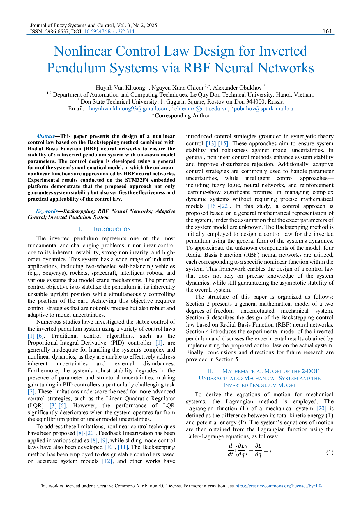 JURIS Nonlinear Control Law Design for Inverted Pendulum Systems via RBF Neural Networks