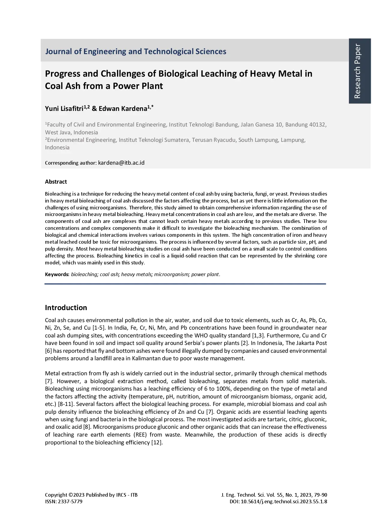 juris Progress and Challenges of Biological Leaching of Heavy Metal in Coal Ash from a Power Plant