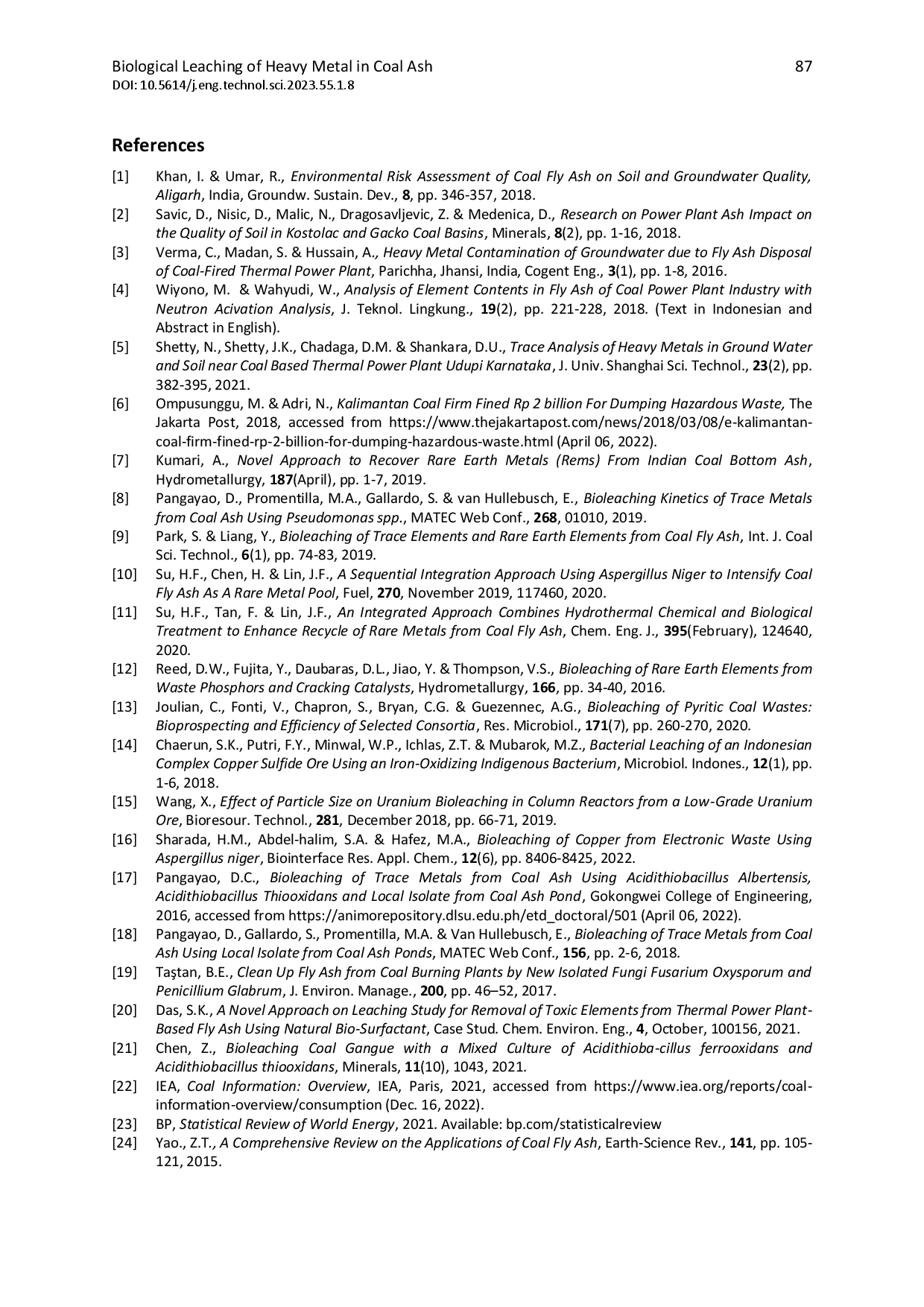 juris Progress and Challenges of Biological Leaching of Heavy Metal in Coal Ash from a Power Plant