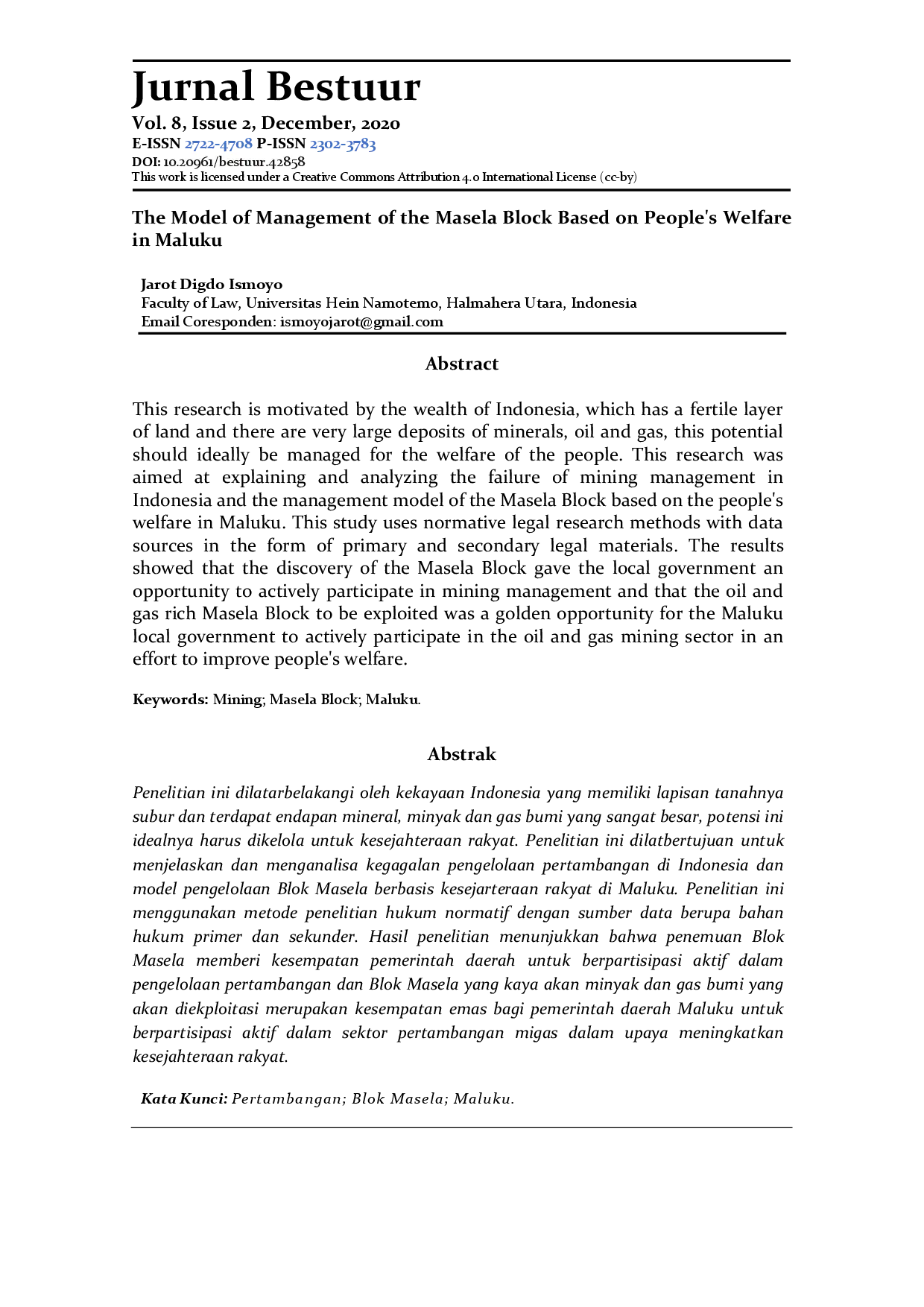 juris The Model of Management of the Masela Block Based on People s Welfare in Maluku