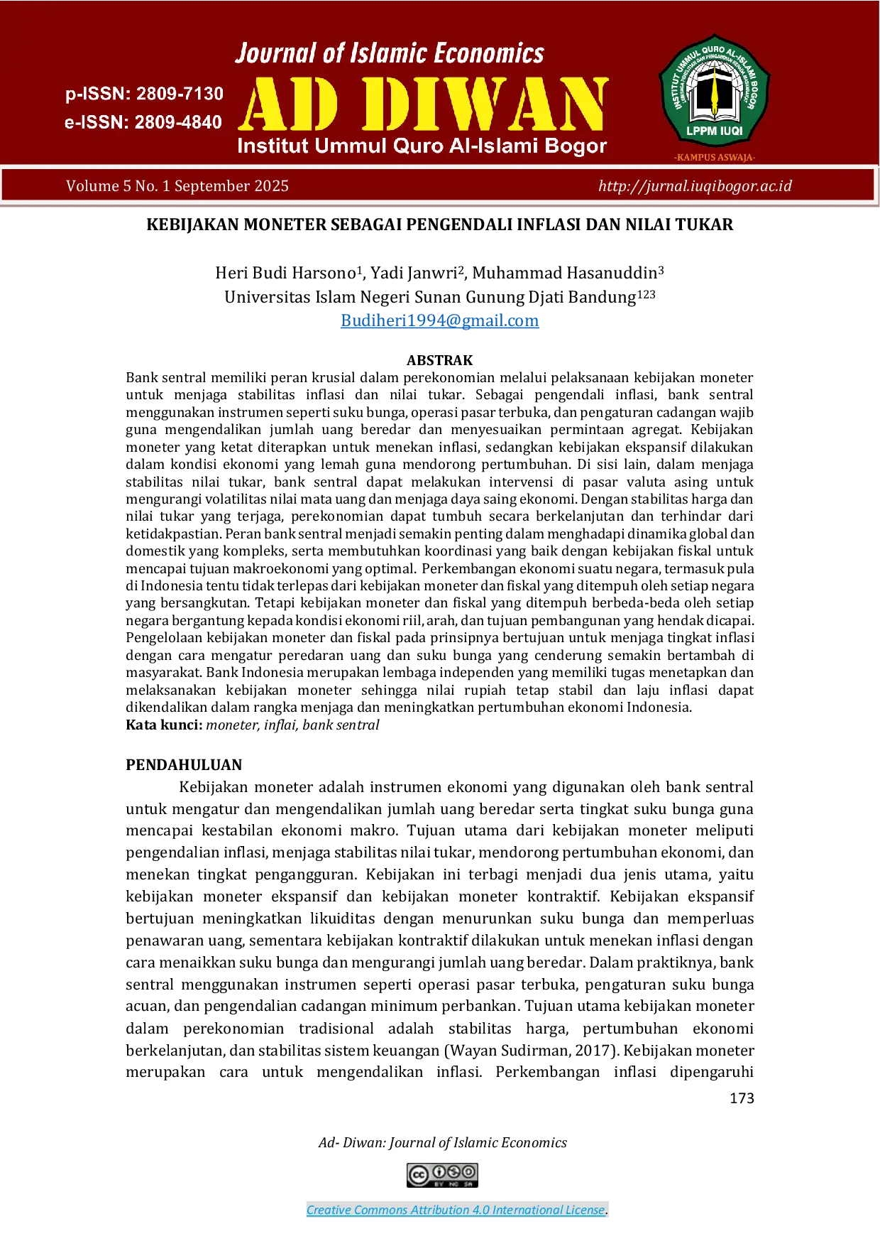 JURIS Kebijakan Moneter Sebagai Pengendali Inflasi dan Nilai Tukar