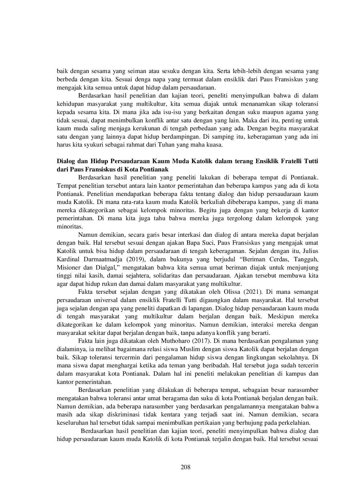 JURIS Spiritualitas Persaudaraan Kaum Muda Katolik dalam Masyarakat Multikultur di Kota Pontianak Suatu Analisis Berdasarkan Ensiklik Fratelli Tutti