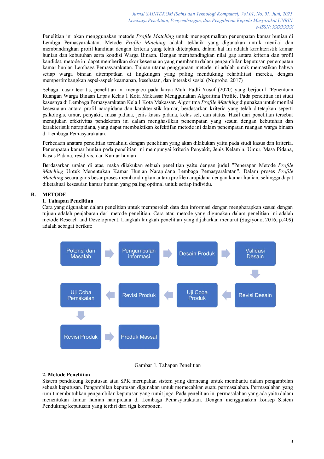 JURIS Penerapan Metode Profile Matching untuk Menentukan Kamar Hunian Narapidana Lembaga Pemasyarakatan