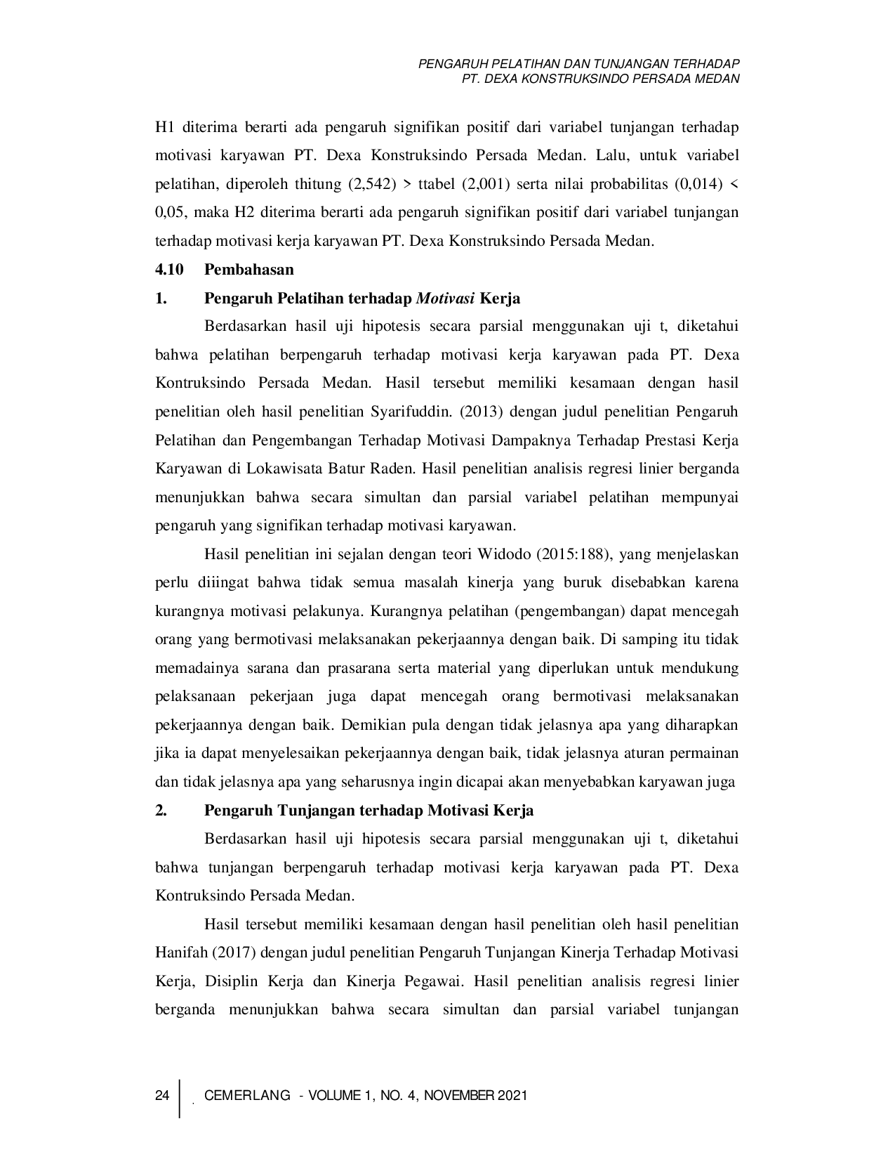 JURIS Pengaruh Pelatihan Dan Tunjangan Terhadap PT Dexa Konstruksindo Persada Medan