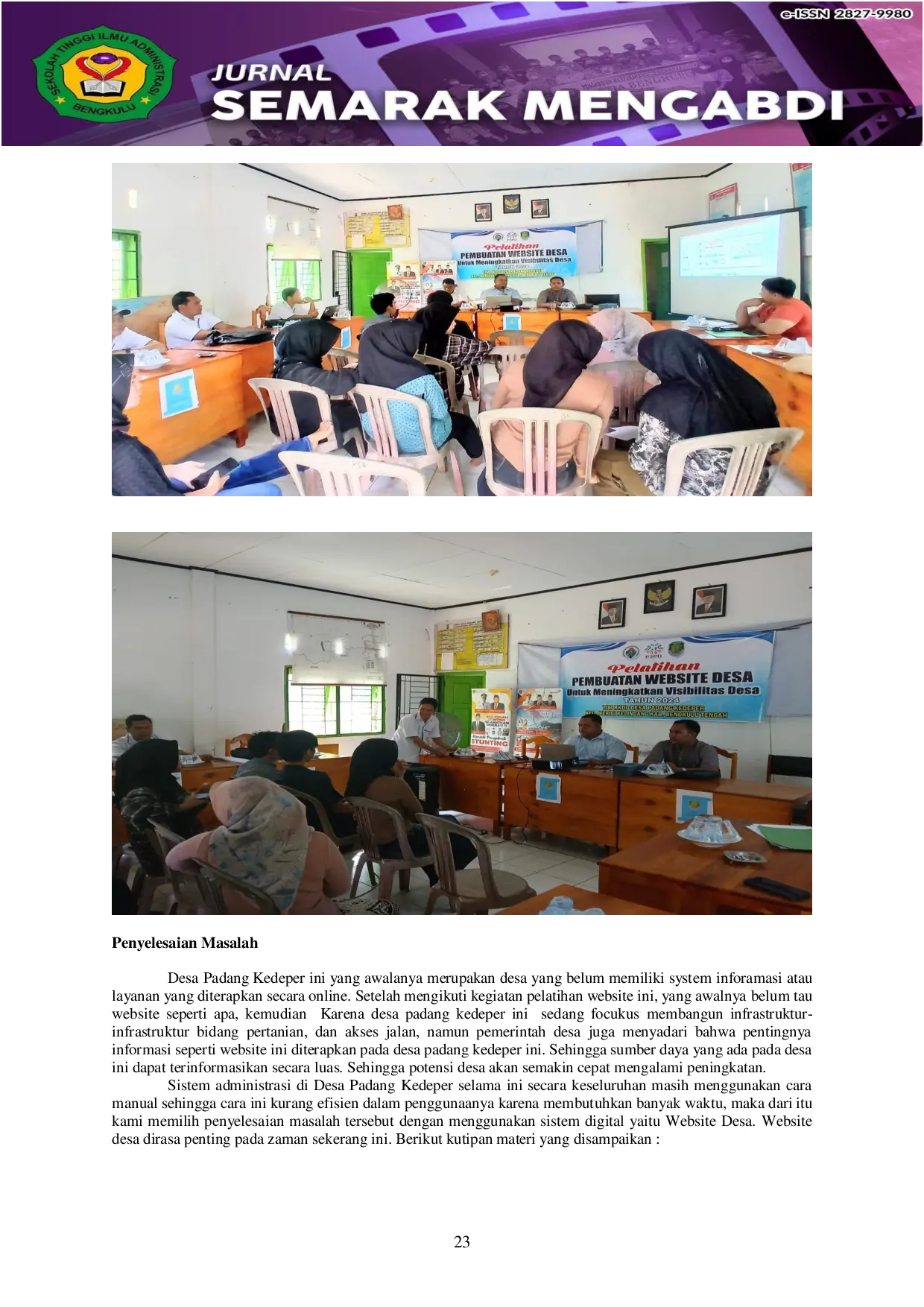 JURIS Pembuatan Website Desa Untuk Meningkatkan Visibilitas Desa Desa Padang Kedeper Kec Merigi Kelindang Kabupaten Bengkulu Tengah