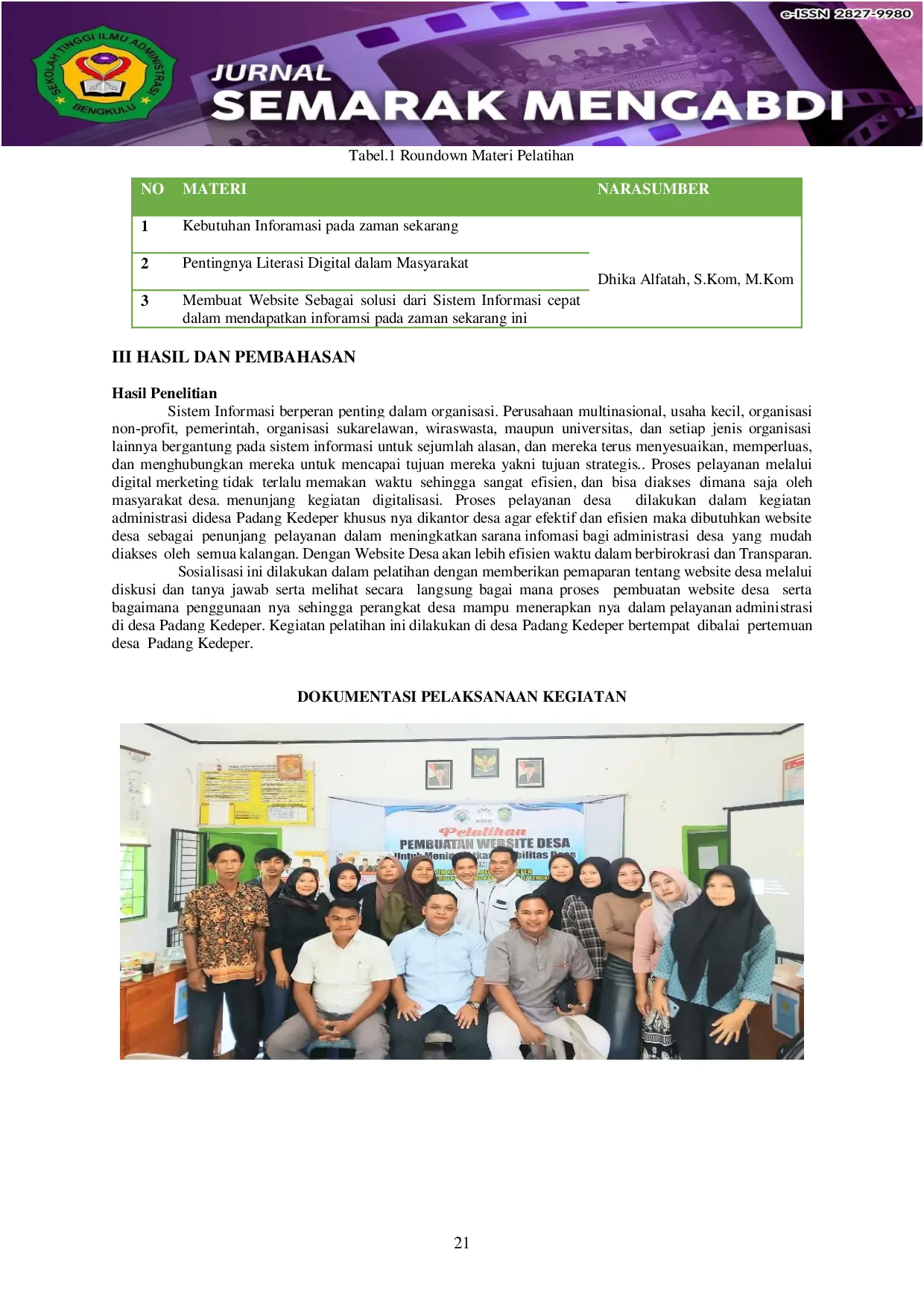 JURIS Pembuatan Website Desa Untuk Meningkatkan Visibilitas Desa Desa Padang Kedeper Kec Merigi Kelindang Kabupaten Bengkulu Tengah