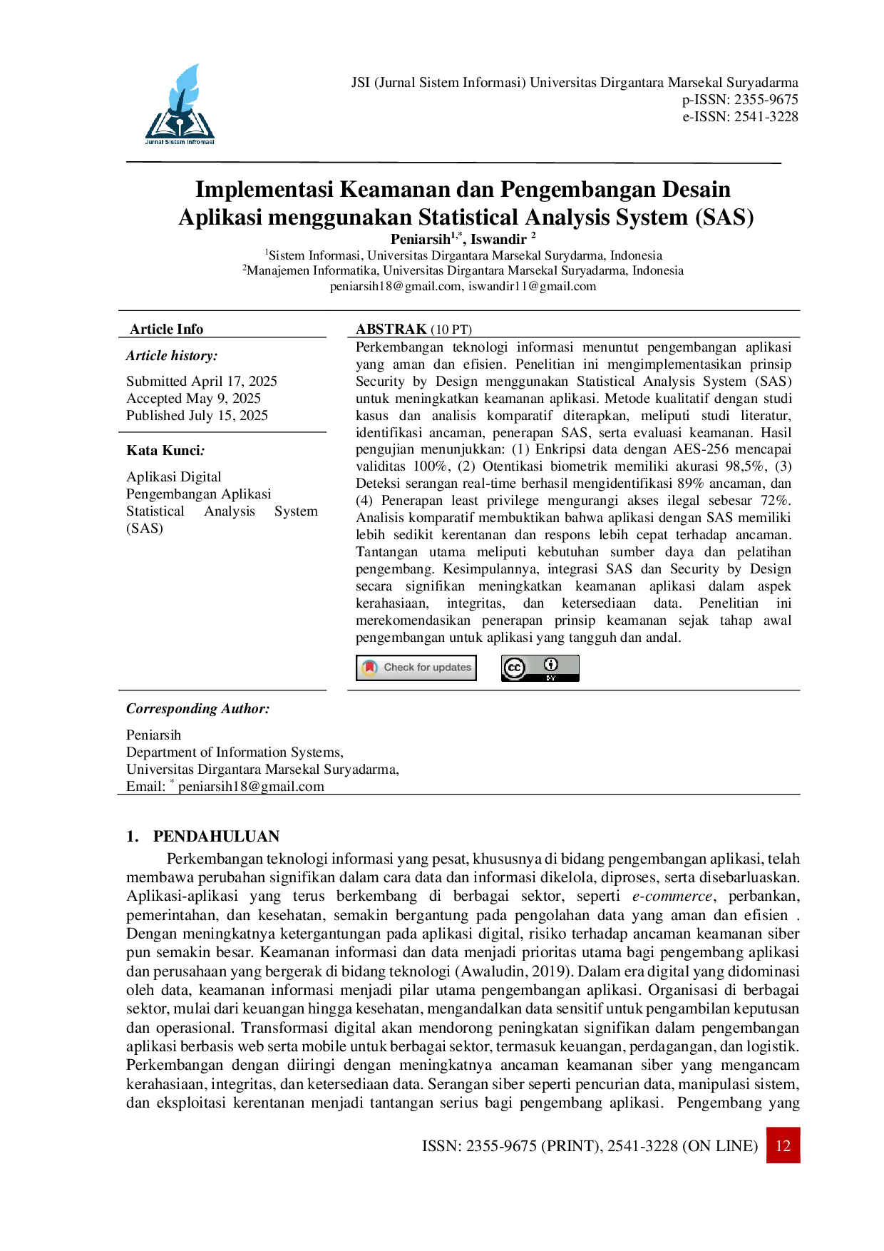 JURIS Implementasi Keamanan dan Pengembangan Desain Aplikasi menggunakan Statistical Analysis System SAS