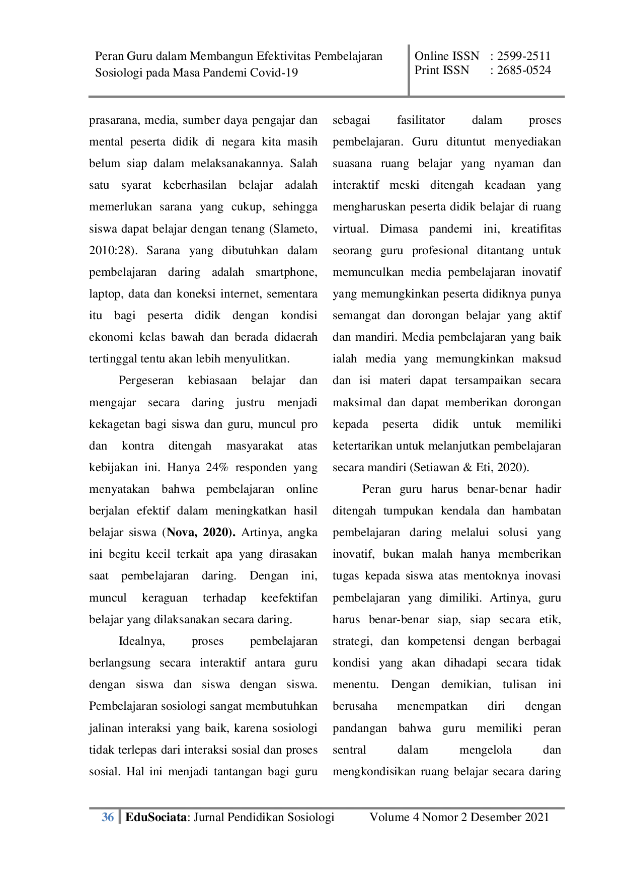 JURIS Peran Guru Dalam Membangun Efektivitas Pembelajaran Sosiologi Pada Masa Pandemi Covid 19