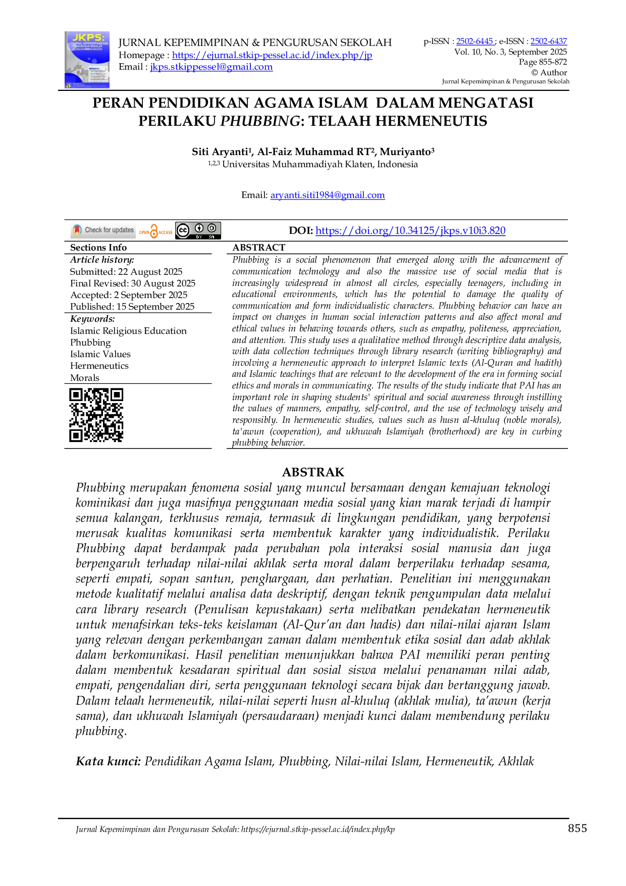 JURIS Peran Pendidikan Agama Islam Dalam Mengatasi Perilaku Phubbing Telaah Hermeneutis