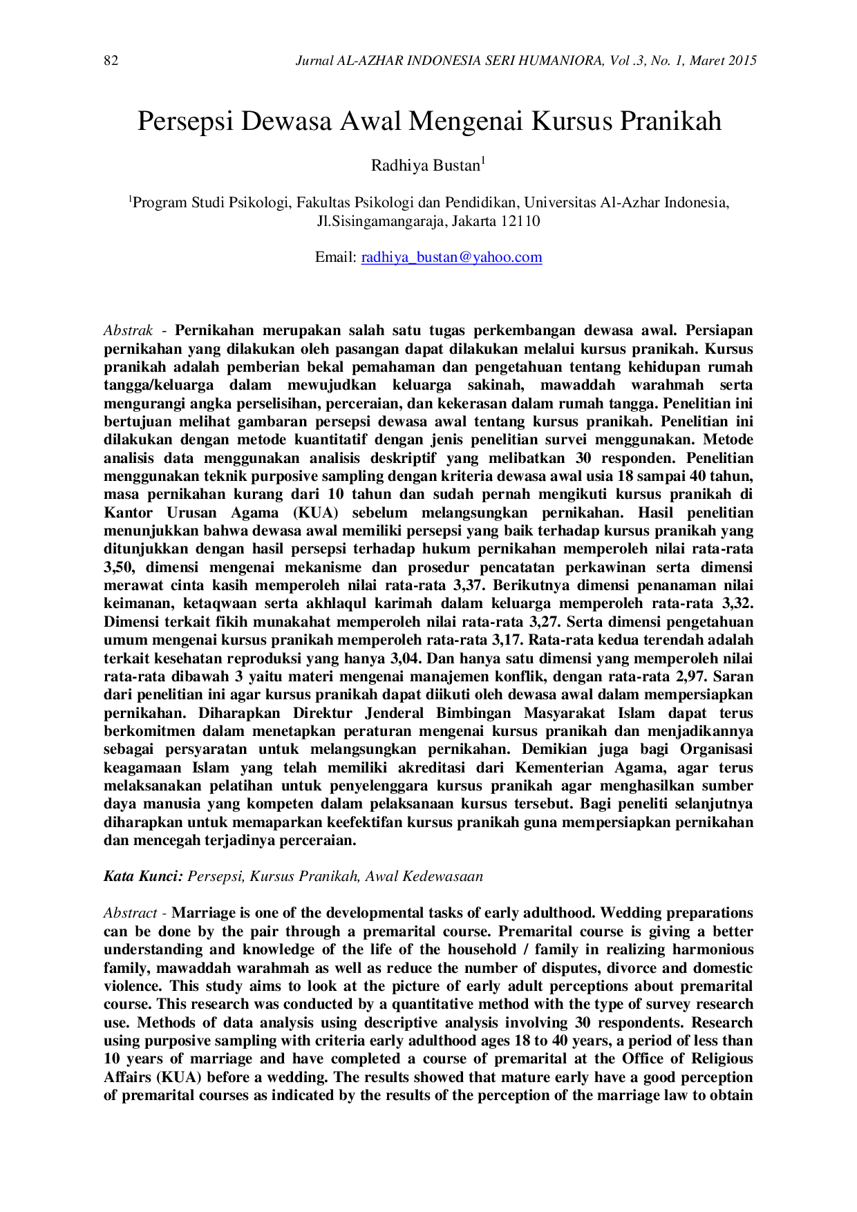 JURIS Persepsi Dewasa Awal Mengenai Kursus Pranikah