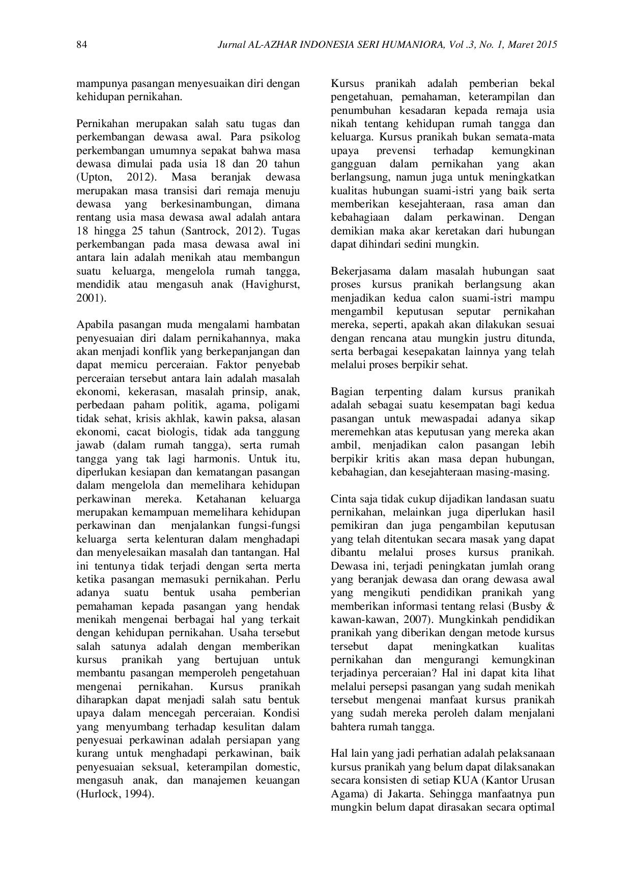 JURIS Persepsi Dewasa Awal Mengenai Kursus Pranikah