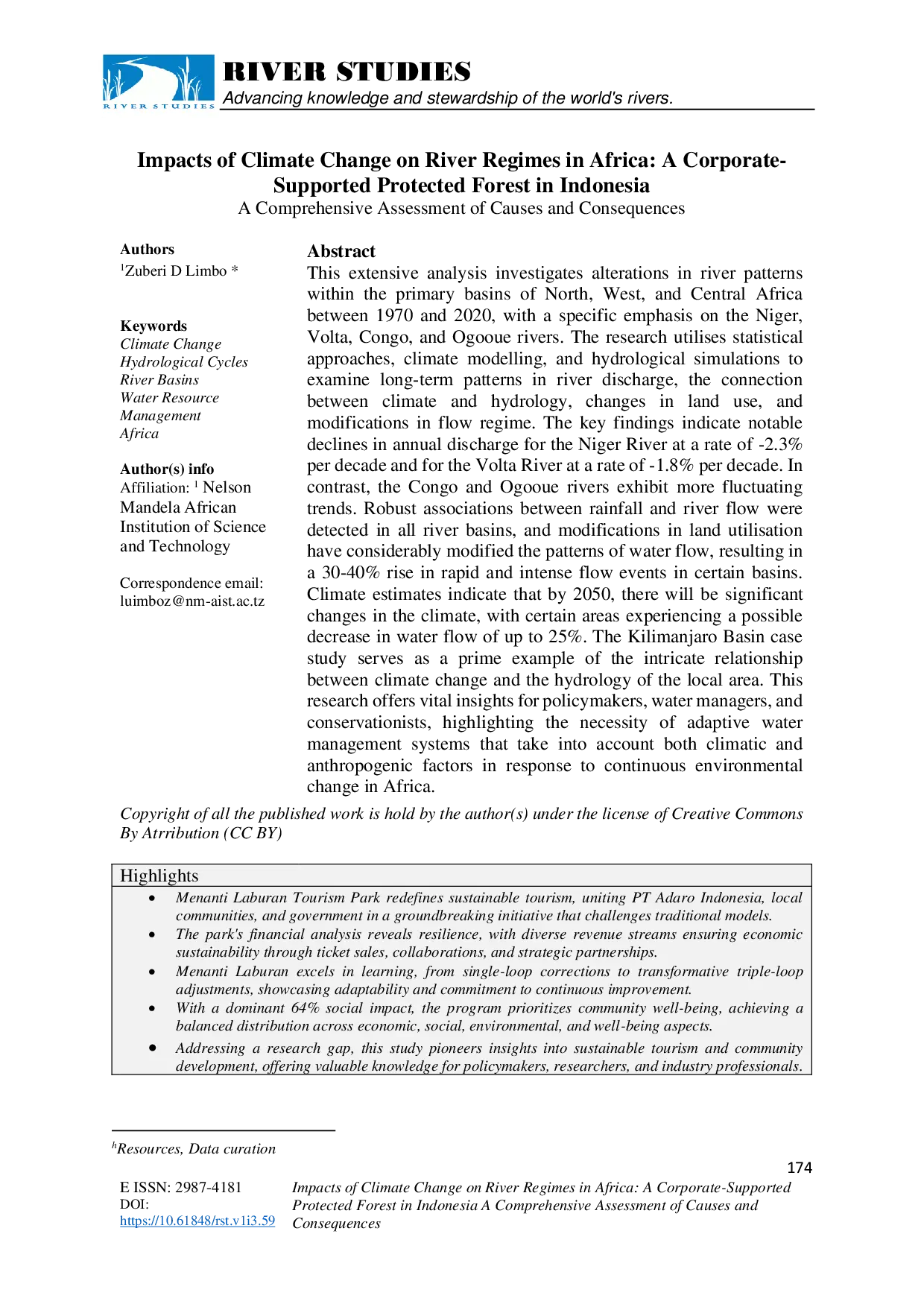 JURIS Impacts of Climate Change on River Regimes in Africa