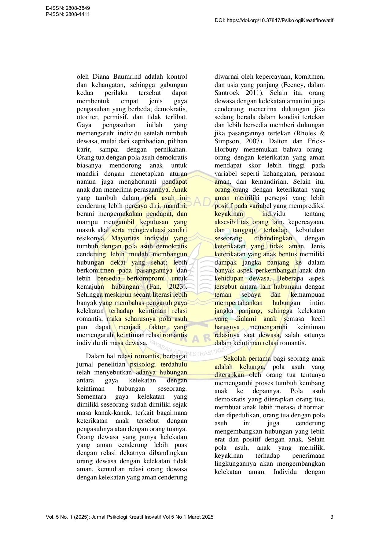 JURIS Hubungan Persepsi Pola Asuh Demokratis dan Gaya Kelekatan Aman dengan Keintiman Relasi Romantis