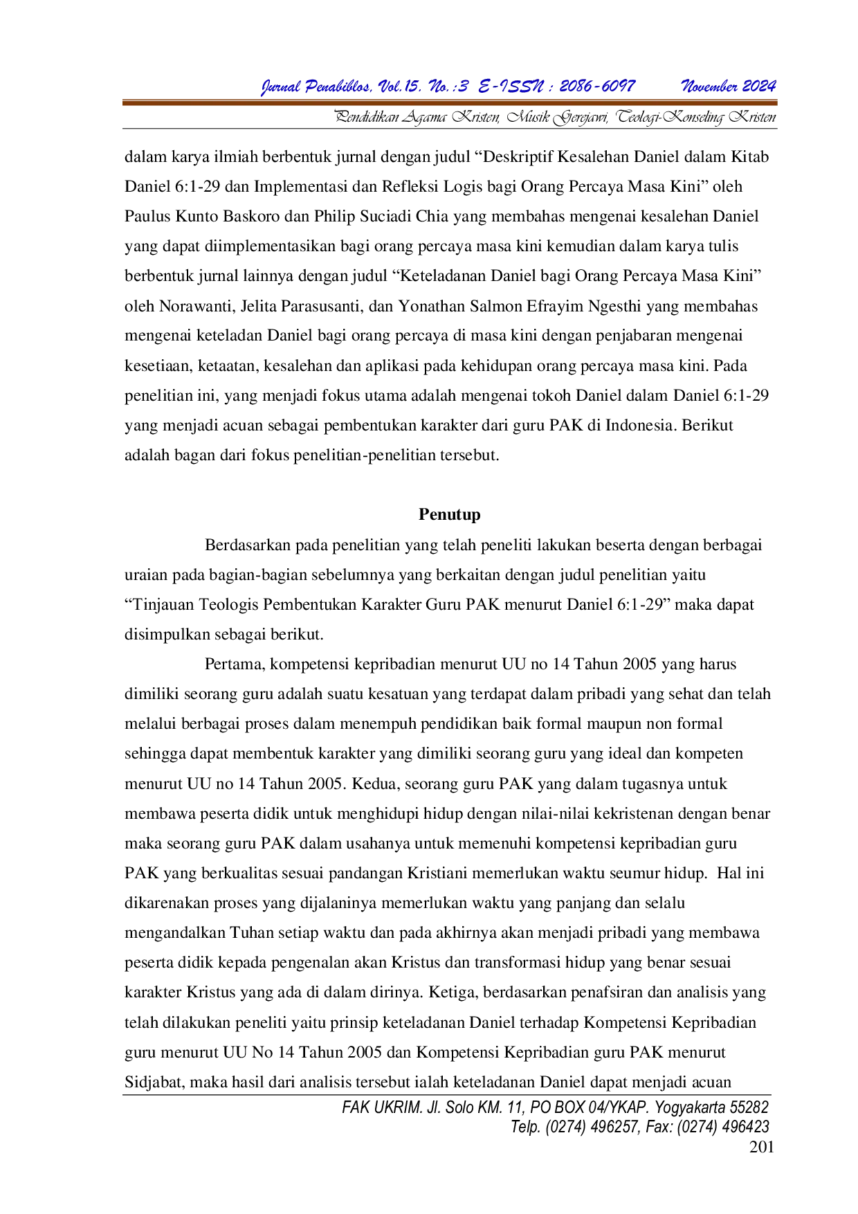 JURIS Tinjauan Teologis Tentang Pembentukan Karakter Guru Pak Menurut Daniel 6 1 29