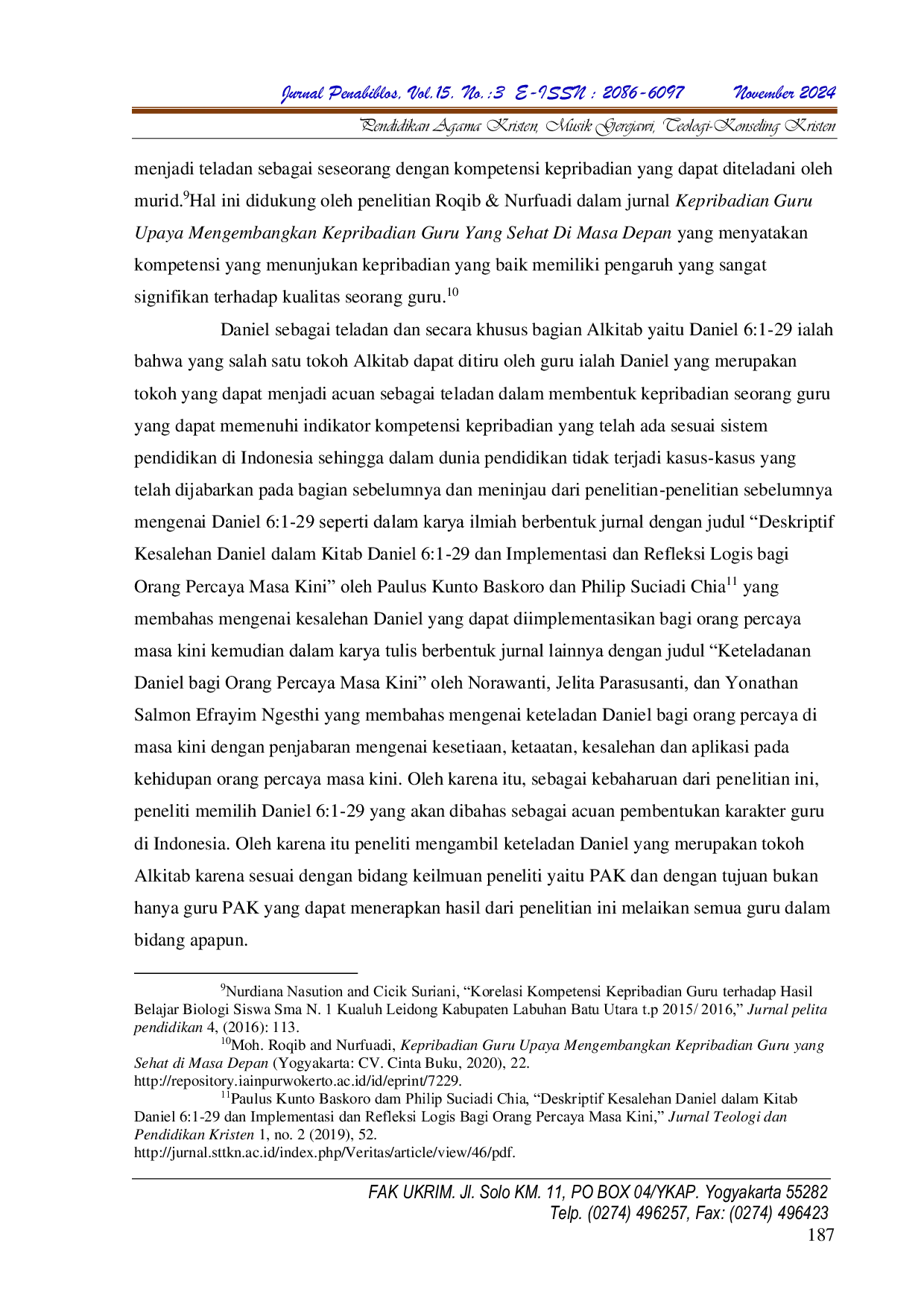 JURIS Tinjauan Teologis Tentang Pembentukan Karakter Guru Pak Menurut Daniel 6 1 29