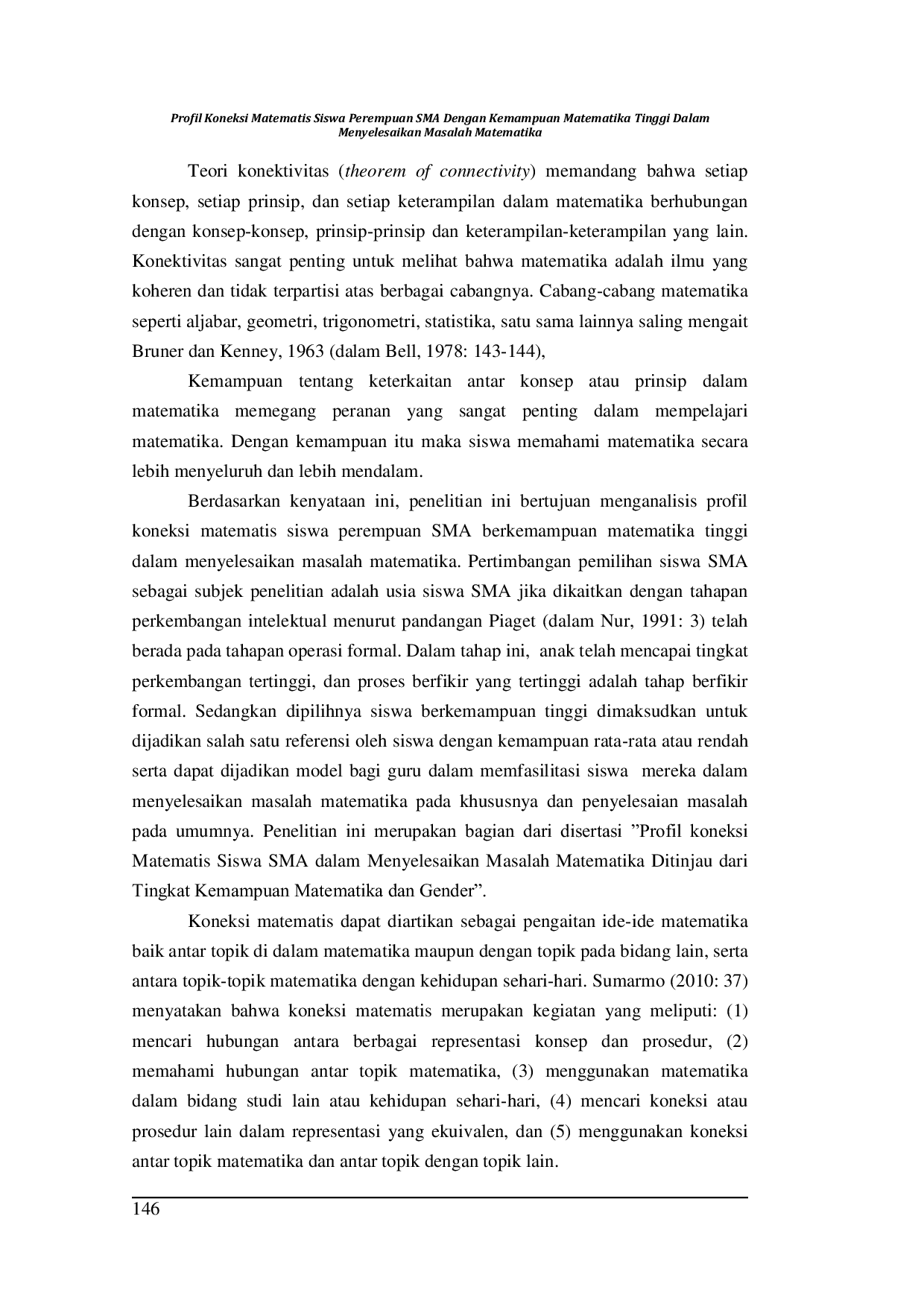 JURIS Profil Koneksi Matematis Siswa Perempuan SMA Dengan Kemampuan Matematika Tinggi Dalam Menyelesaikan Masalah Matematika