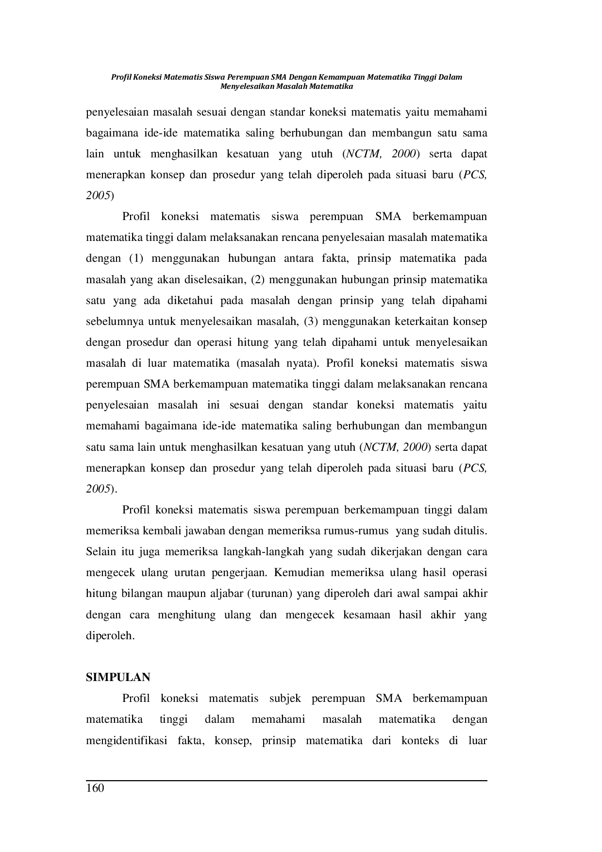 JURIS Profil Koneksi Matematis Siswa Perempuan SMA Dengan Kemampuan Matematika Tinggi Dalam Menyelesaikan Masalah Matematika