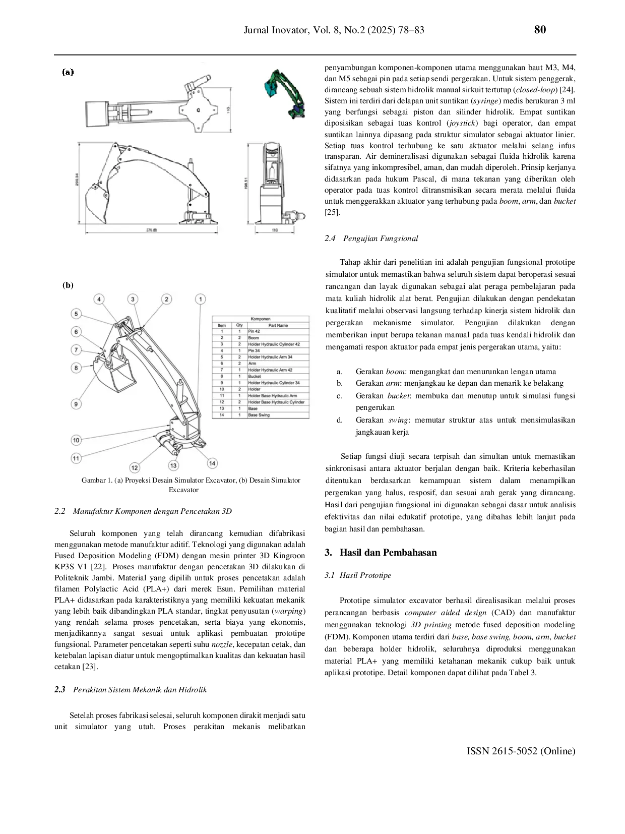 JURIS Inovasi Media Pembelajaran Alat Berat Prototipe Simulator Excavator Hidrolik Air Berbiaya Rendah Menggunakan Teknologi Fused Deposition Modeling Fdm