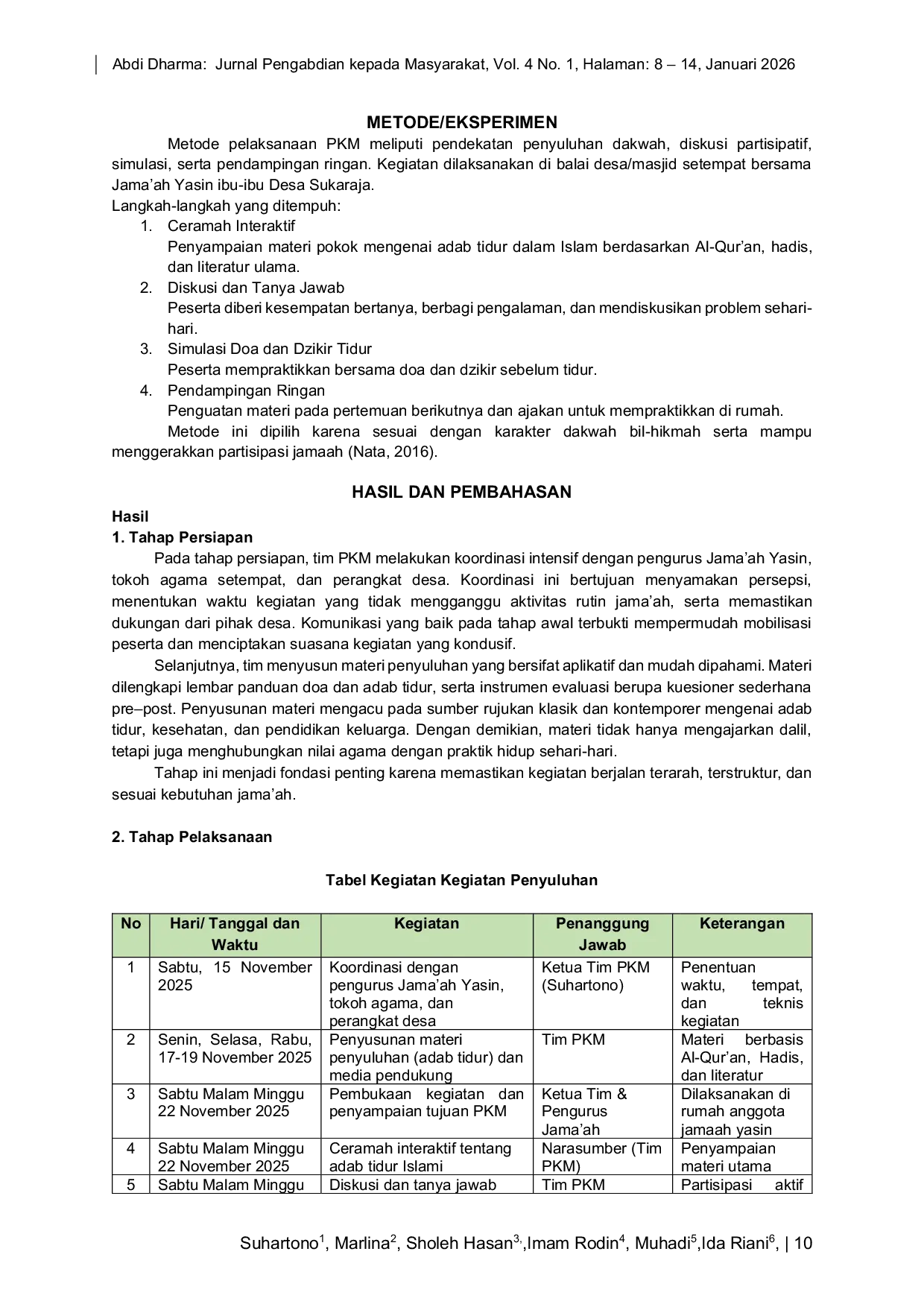 JURIS Penyuluhan Dakwah tentang Adab Tidur Islami bagi Jama ah Yasin Ibu ibu Desa Sukaraja Buay Madang OKU Timur