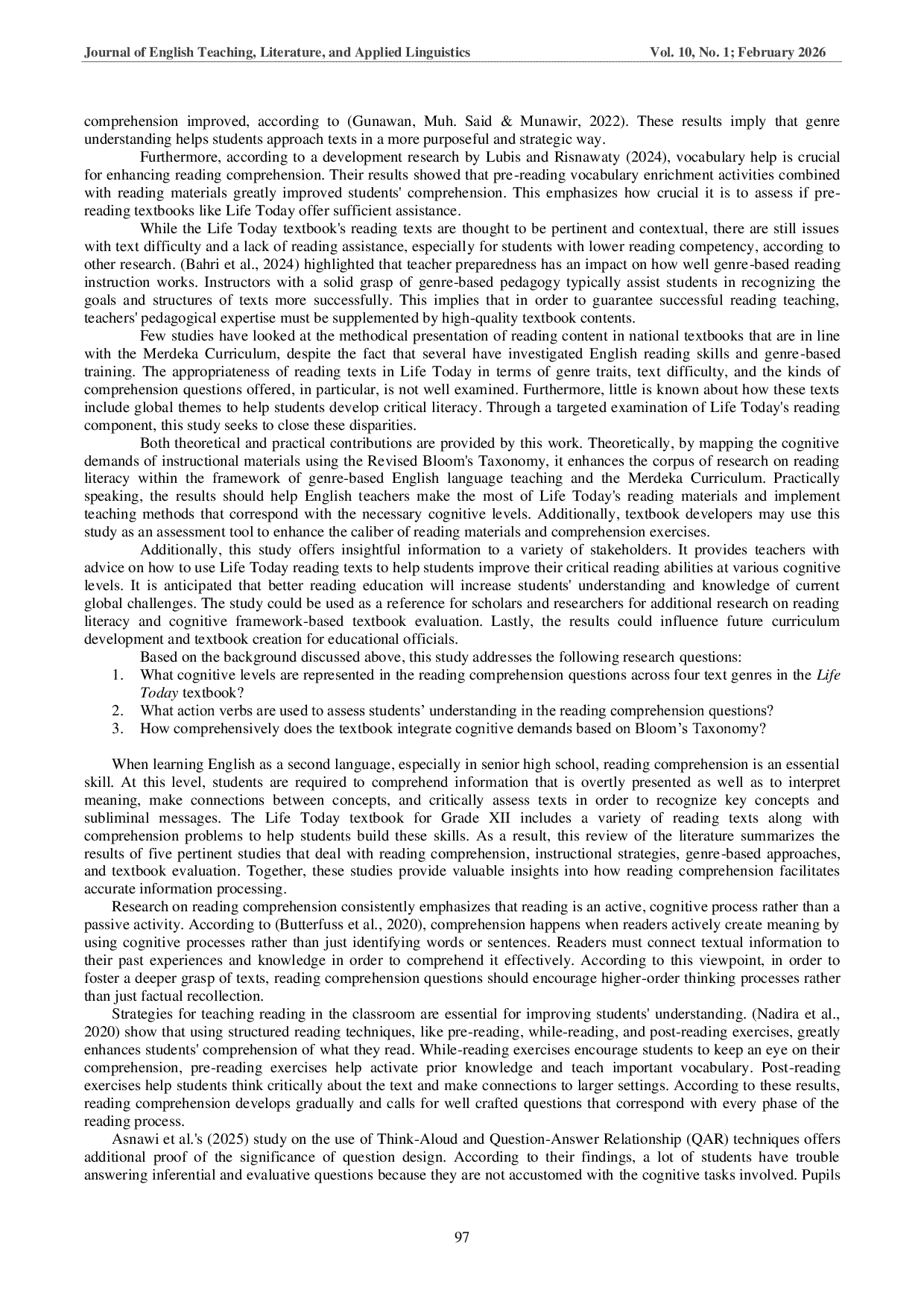 JURIS Contextualizing Cognitive Levels of RC Questions in the Life Today Textbook for Grade 12 by Kemdikbud Publisher