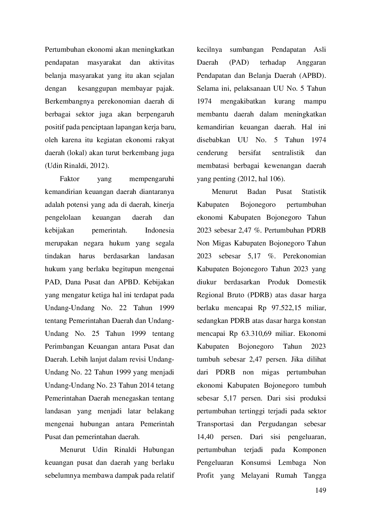 JURIS Kemandirian Keuangan Daerah Studi Kasus Kontribusi Pendapatan Asli Daerah Kabupaten Bojonegoro Tahun 2023