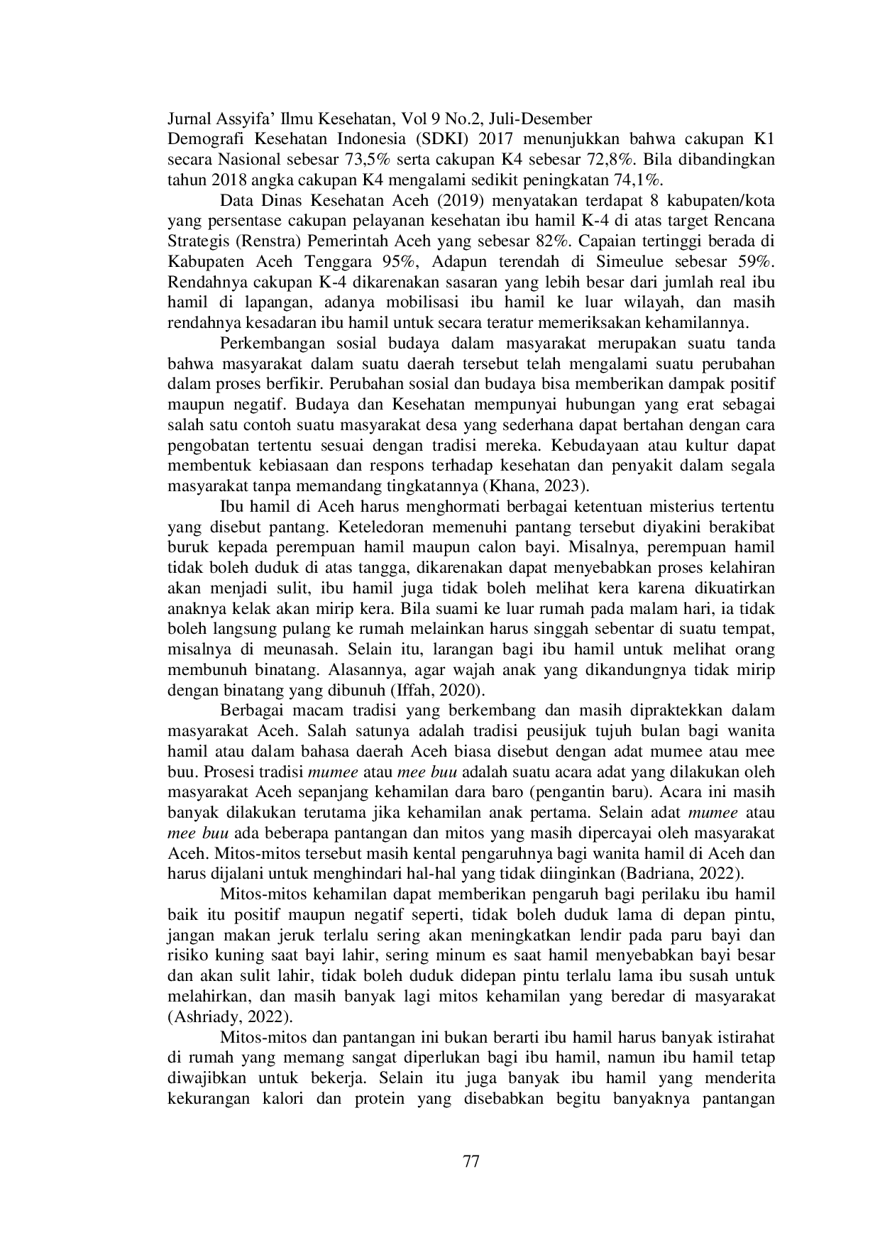 JURIS Studi Deskriptif Perilaku Sosial Budaya Selama Masa Kehamilan Di Aceh