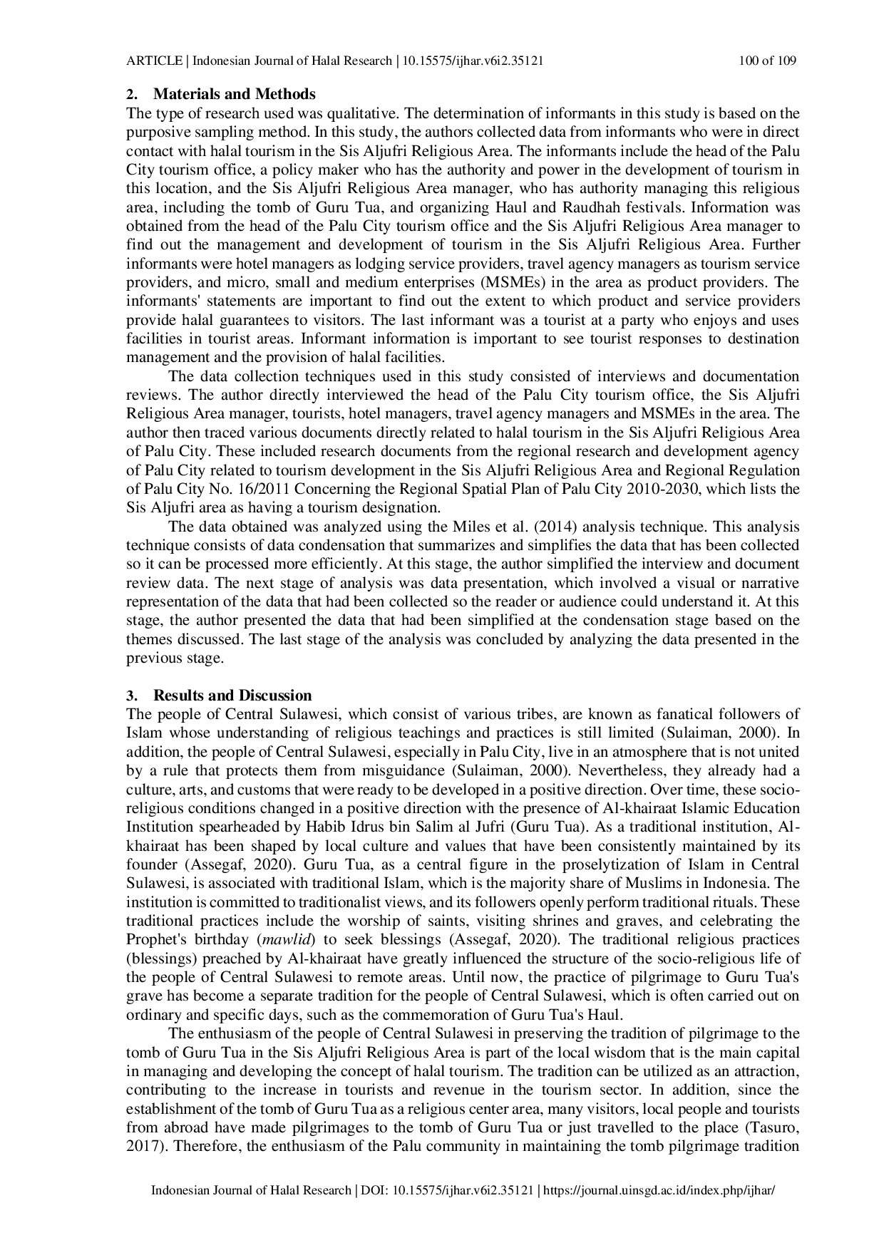 JURIS Developing Halal Tourism Based on Local Wisdom in Religious Area of Sis Aljufri