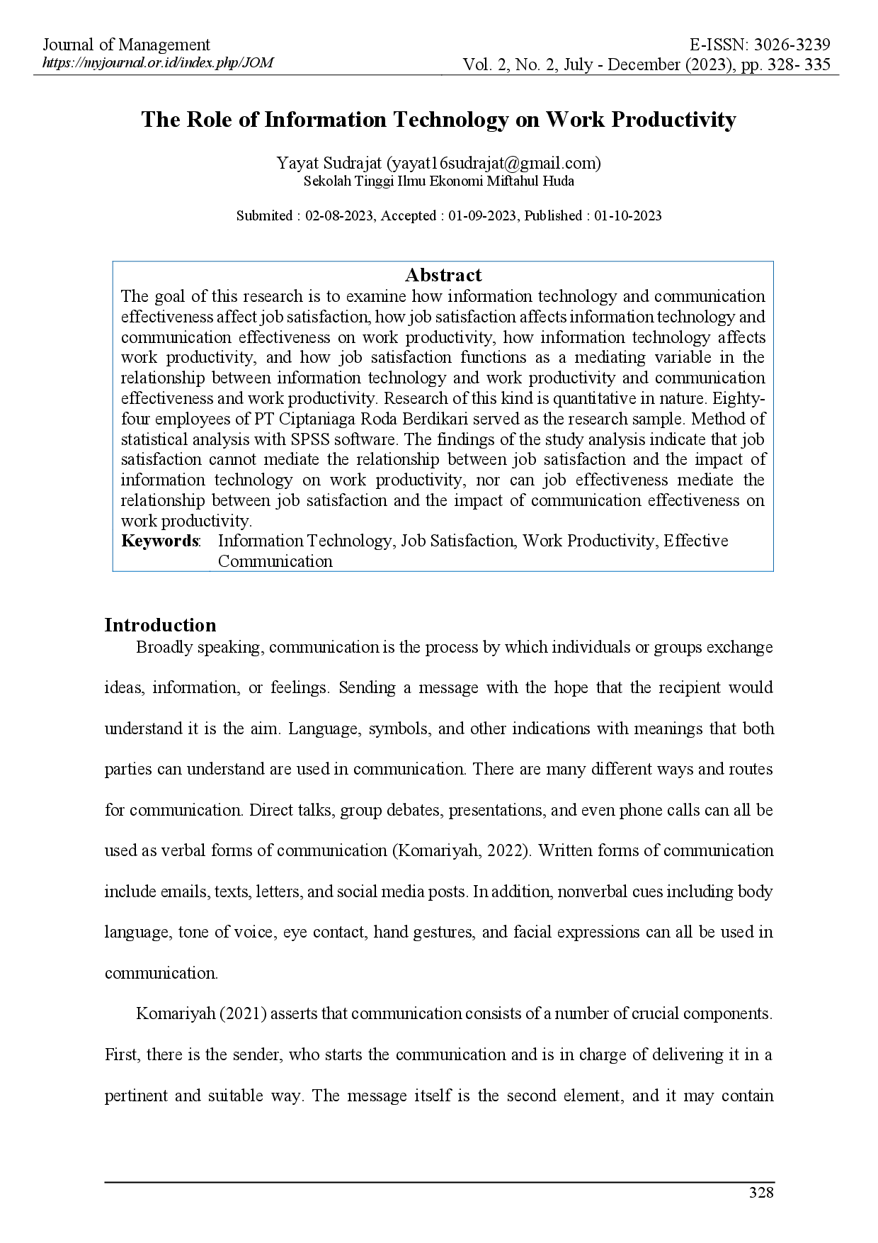 juris The Role of Information Technology on Work Productivity