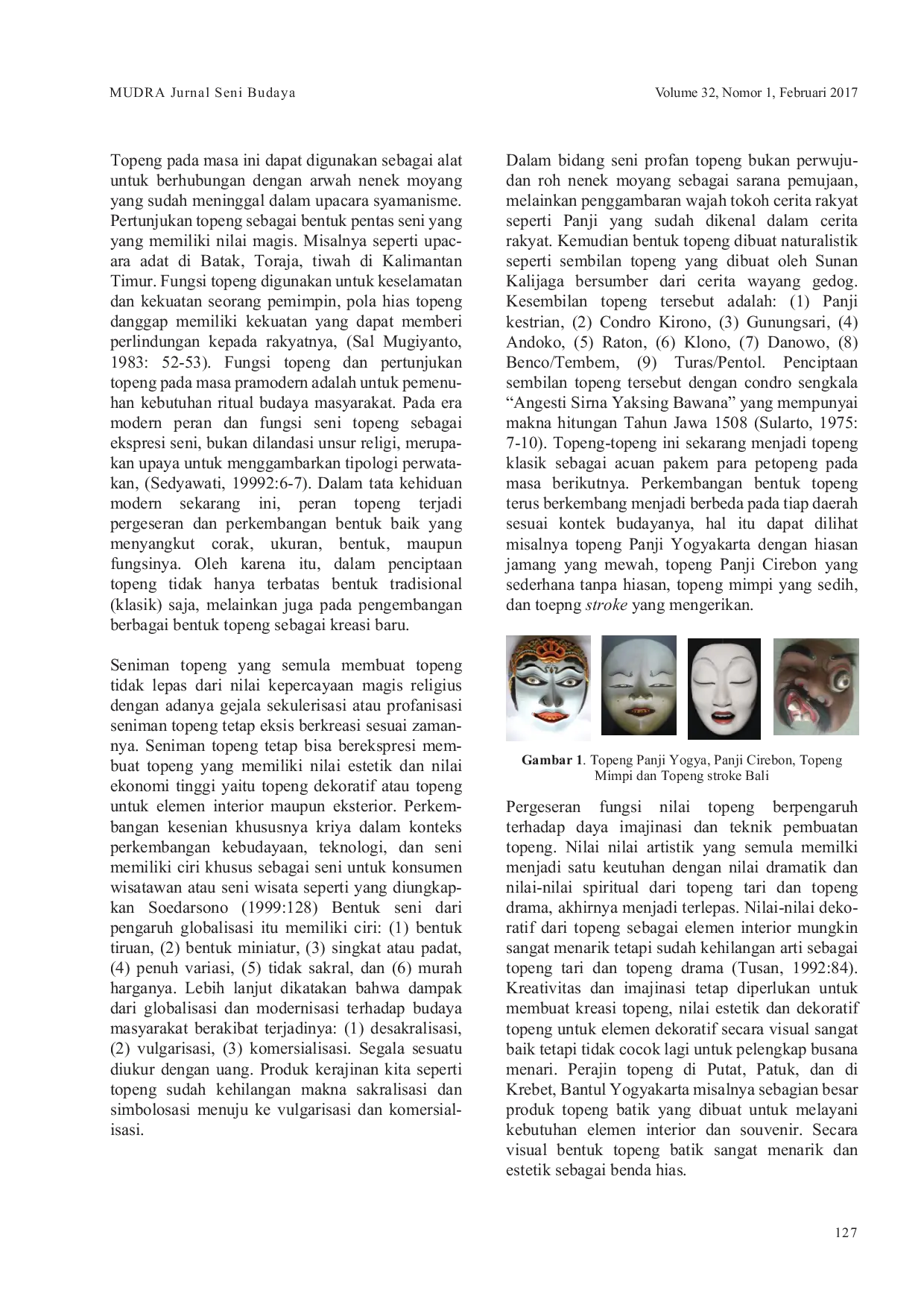 JURIS Topeng Etnik Nusantara Dalam Perkembanagan Budaya Global