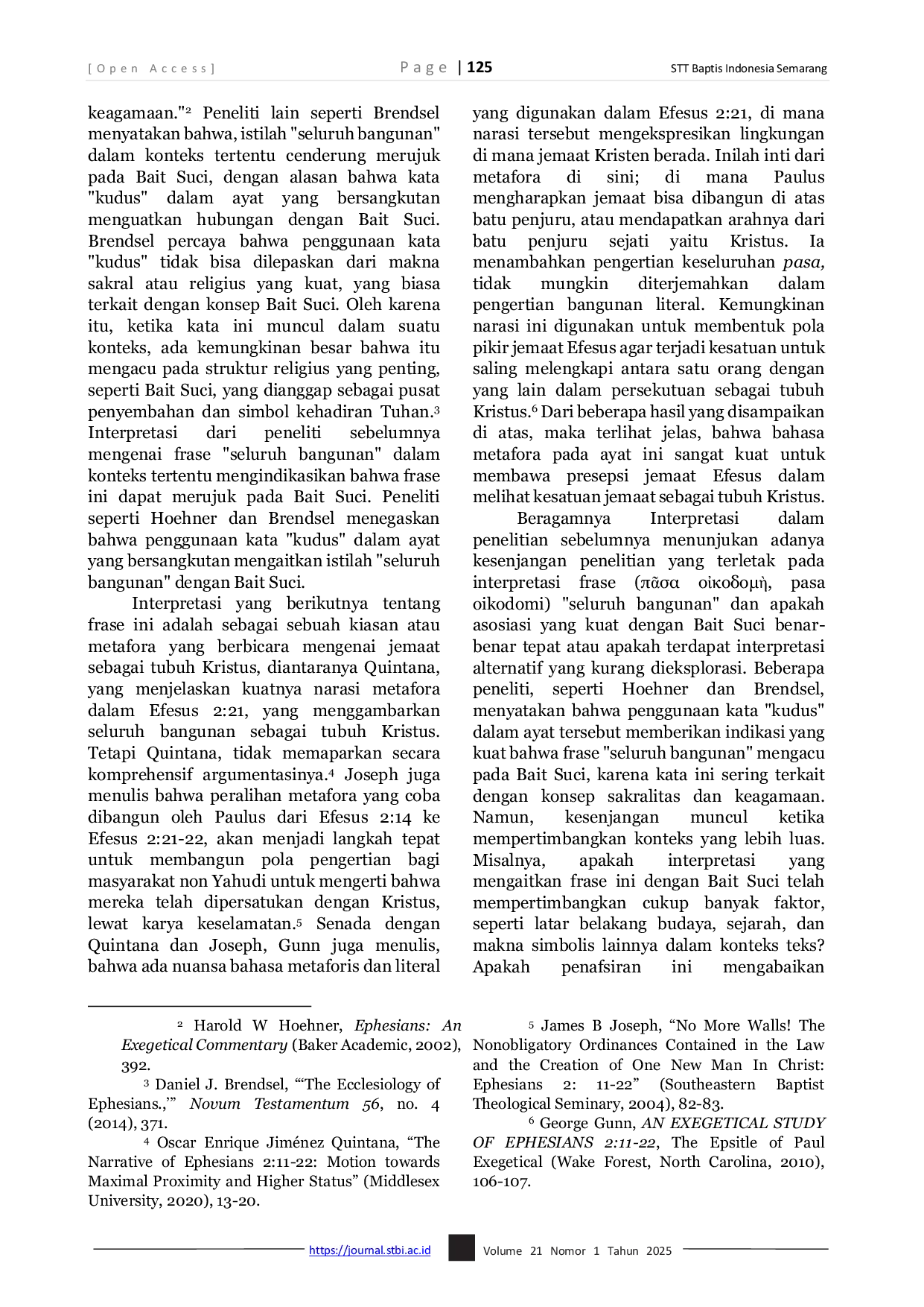 JURIS Implementasi Kesatuan Gereja Berdasarkan Reinterpretasi Frase Pasa Oikodomi Dalam Efesus 2 21