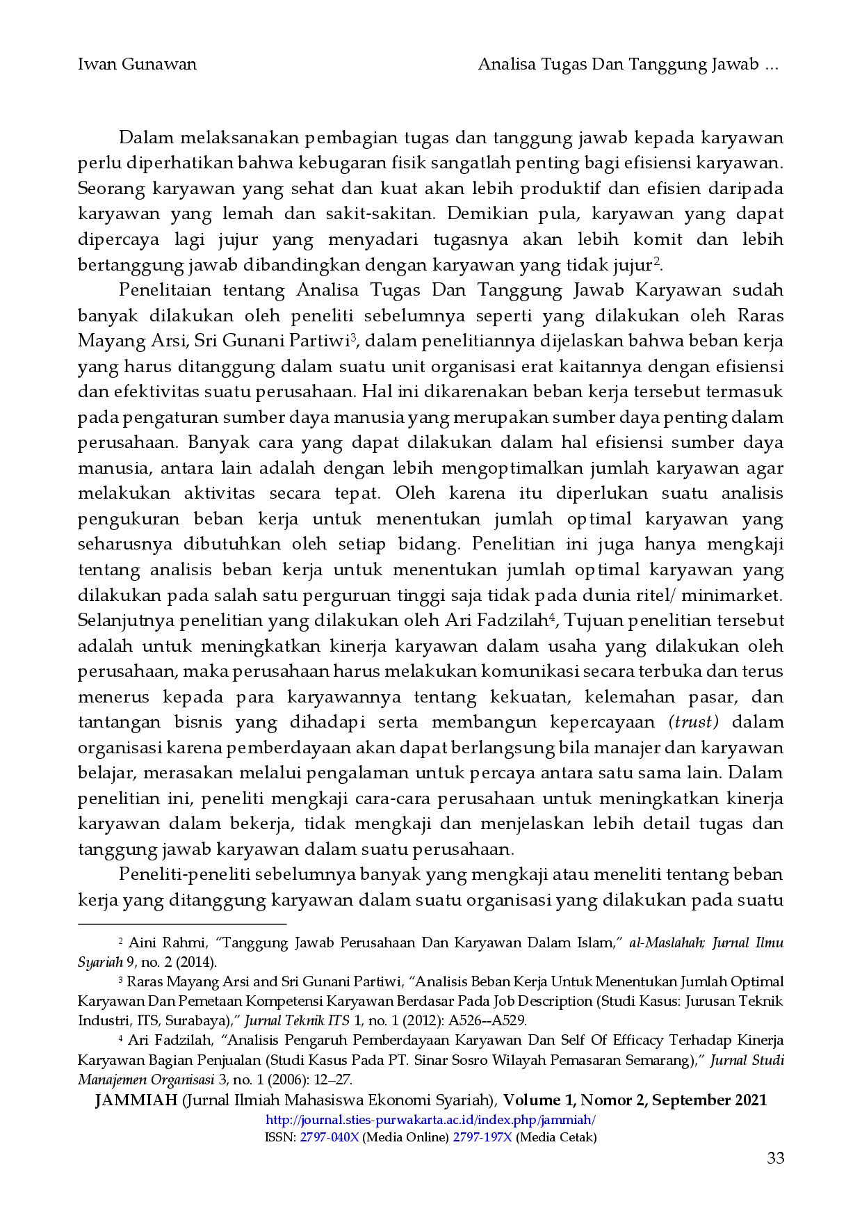 juris Analisis Tugas Dan Tanggung Jawab Islami Pada Karyawan Toko Indomaret Veteran 162 Purwakarta