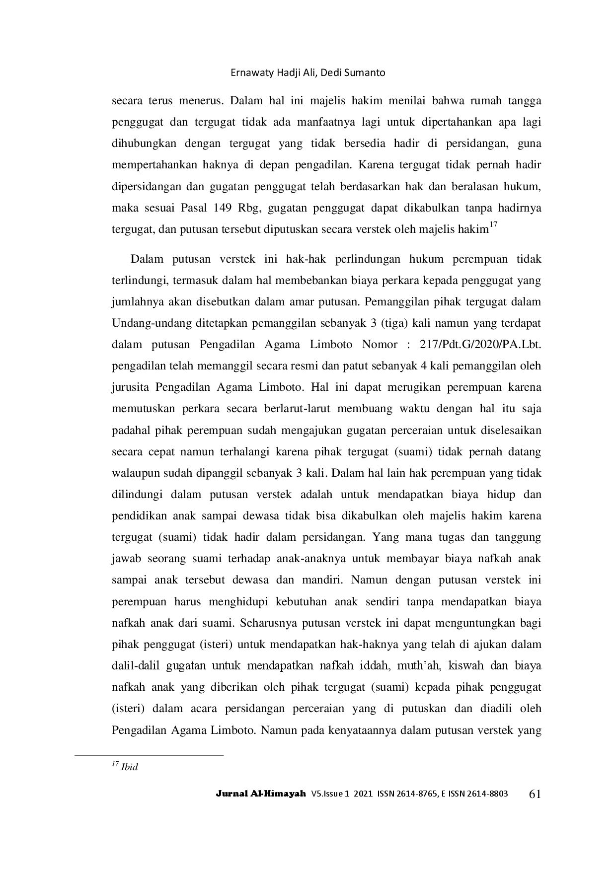 juris Analisis Putusan Verstek Dalam Cerai Gugat Dan Upaya Hukum Di Pengadilan Agama Limboto