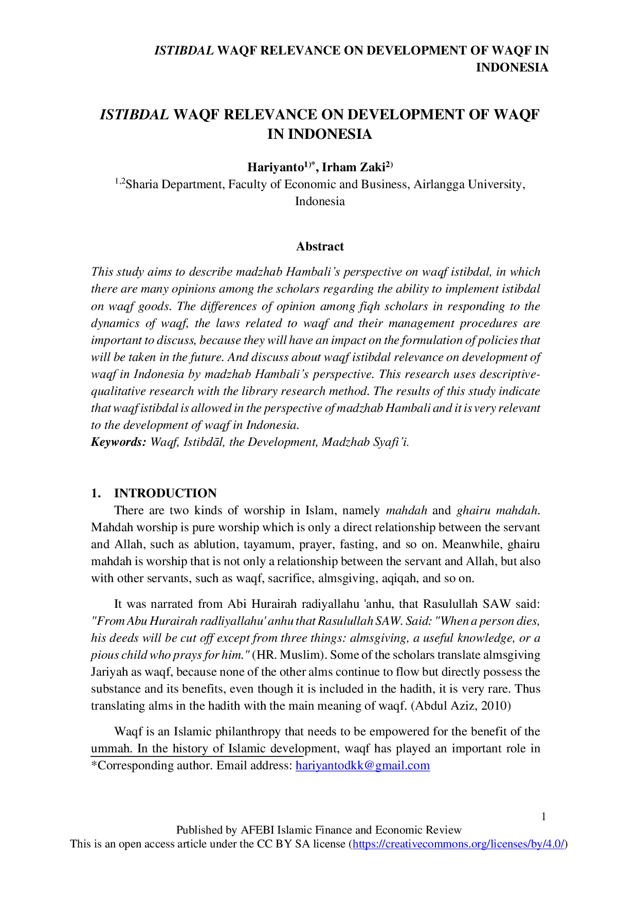 JURIS Istibdal Waqf Relevance on Development of Waqf in Indonesia