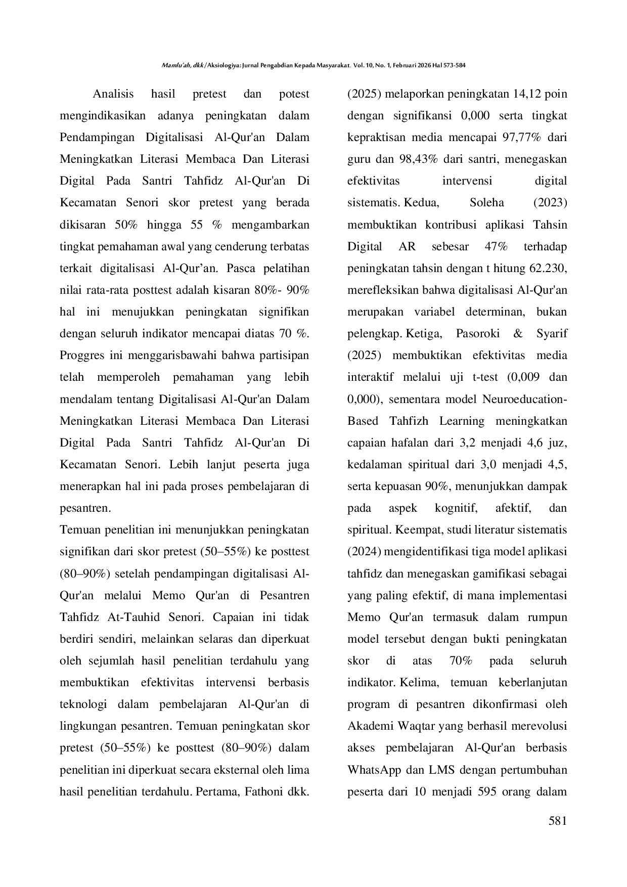 JURIS Pendampingan Digitalisasi Al Qur an Dalam Meningkatkan Literasi Membaca Dan Literasi Digital Pada Santri Tahfidz Al Qur an