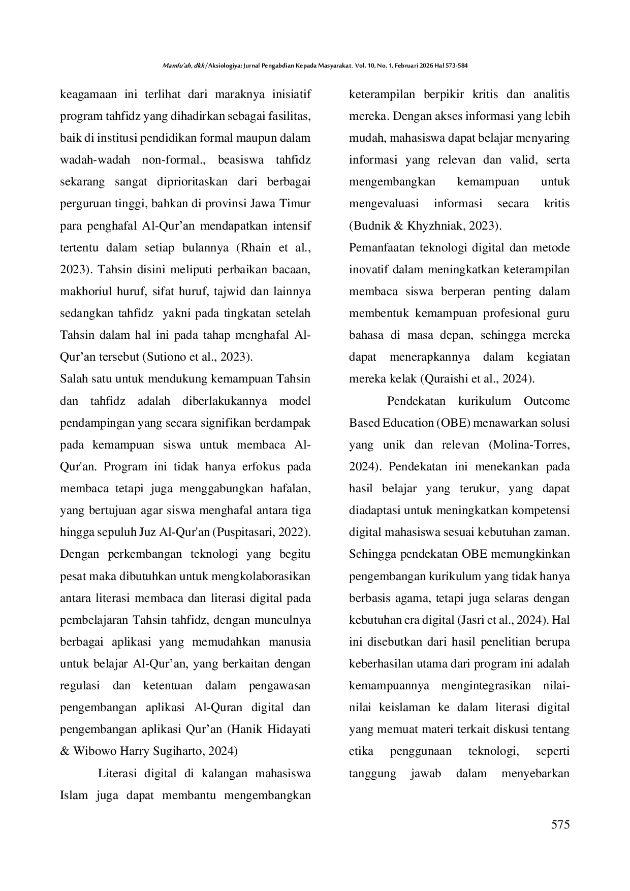 JURIS Pendampingan Digitalisasi Al Qur an Dalam Meningkatkan Literasi Membaca Dan Literasi Digital Pada Santri Tahfidz Al Qur an